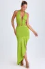 Asymmetric Cut-Out Halterneck Midaxi Dress in Lime Green sold by Oh Polly