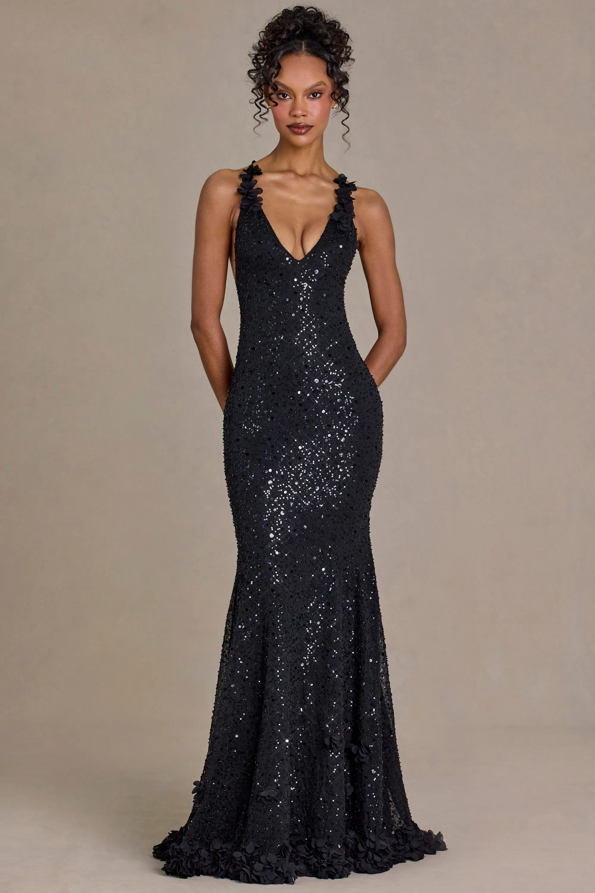 Premium Embellished Plunge Open-Back Gown in Black sold by Oh Polly product image thumbnail 5