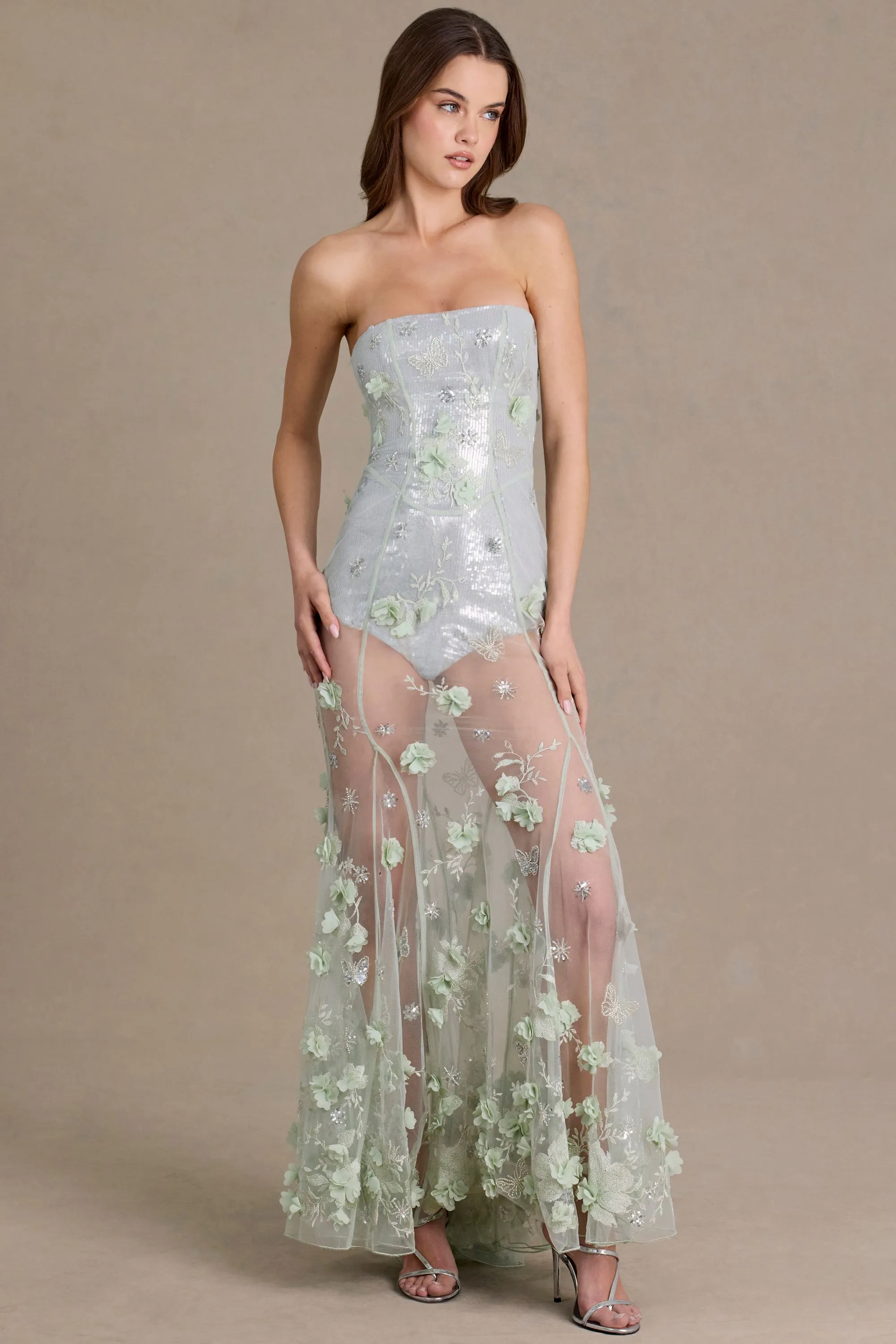Premium Embellished Tulle Corset Gown in Sage Green sold by Oh Polly product image thumbnail 3