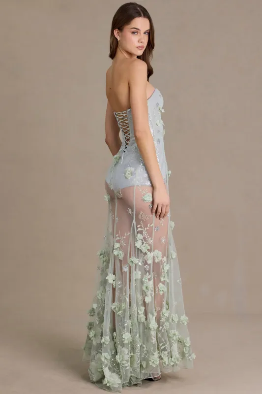 Premium Embellished Tulle Corset Gown in Sage Green sold by Oh Polly