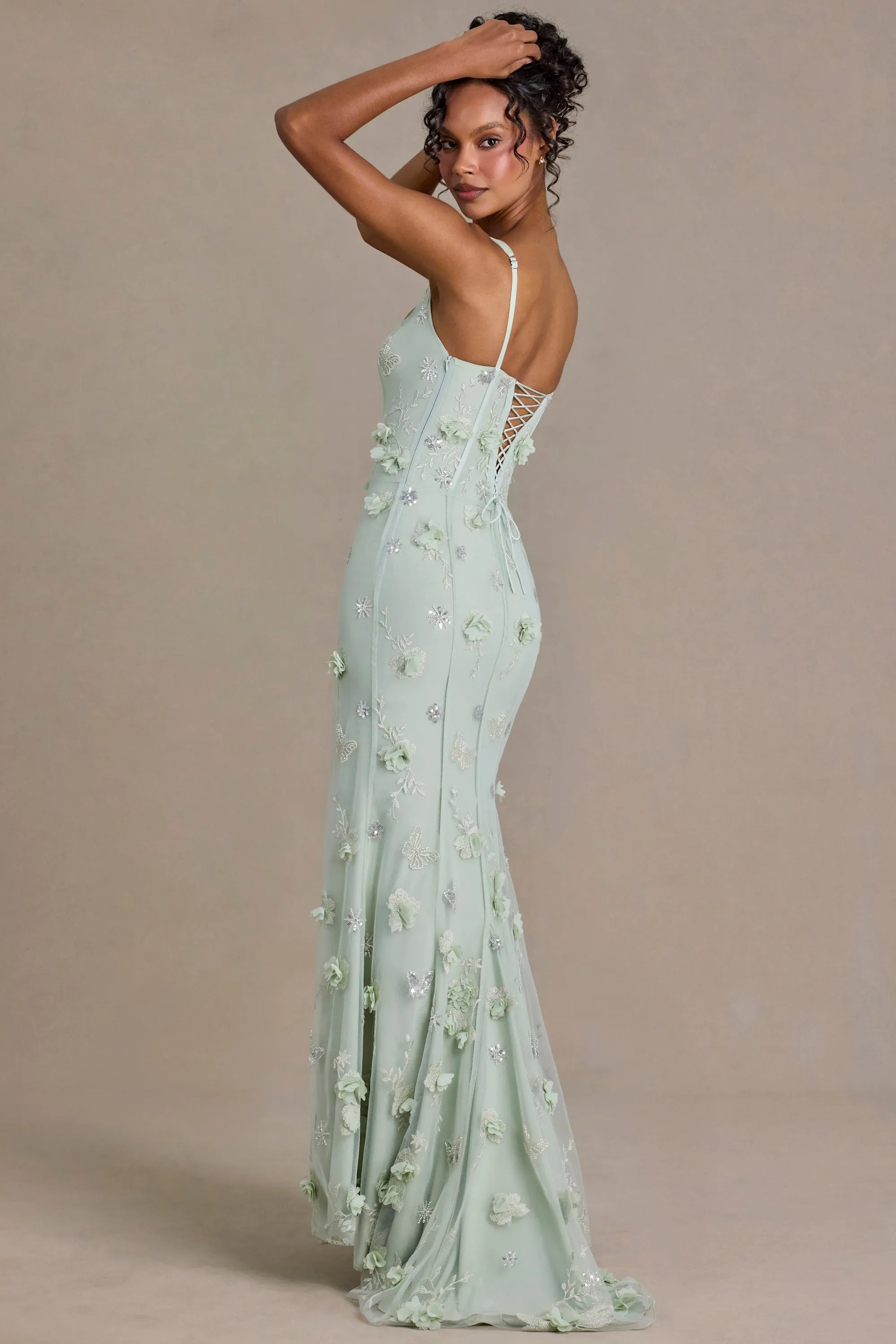 Premium Embellished Corset Gown in Sage Green sold by Oh Polly product image thumbnail 5