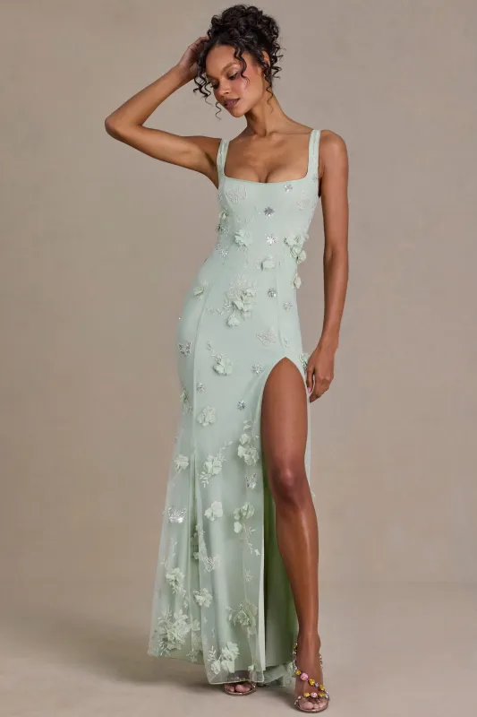 Premium Embellished Corset Gown in Sage Green sold by Oh Polly