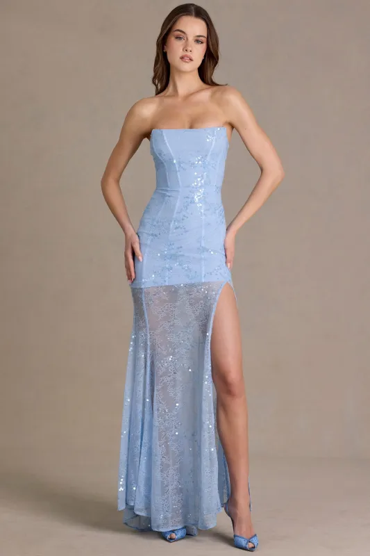 Premium Embellished Lace Corset Gown in Sky Blue sold by Oh Polly