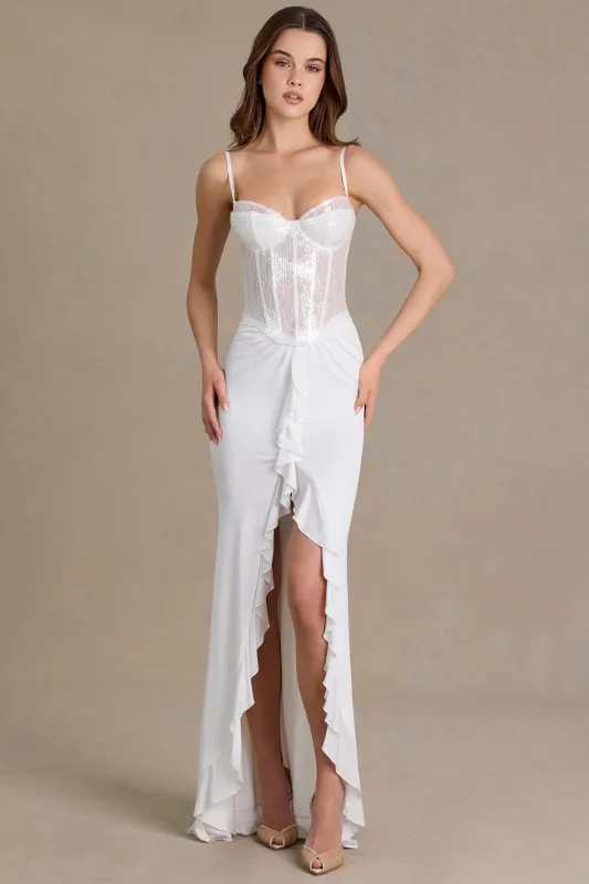 Premium Embellished Lace Corset Gown in White made by Oh Polly