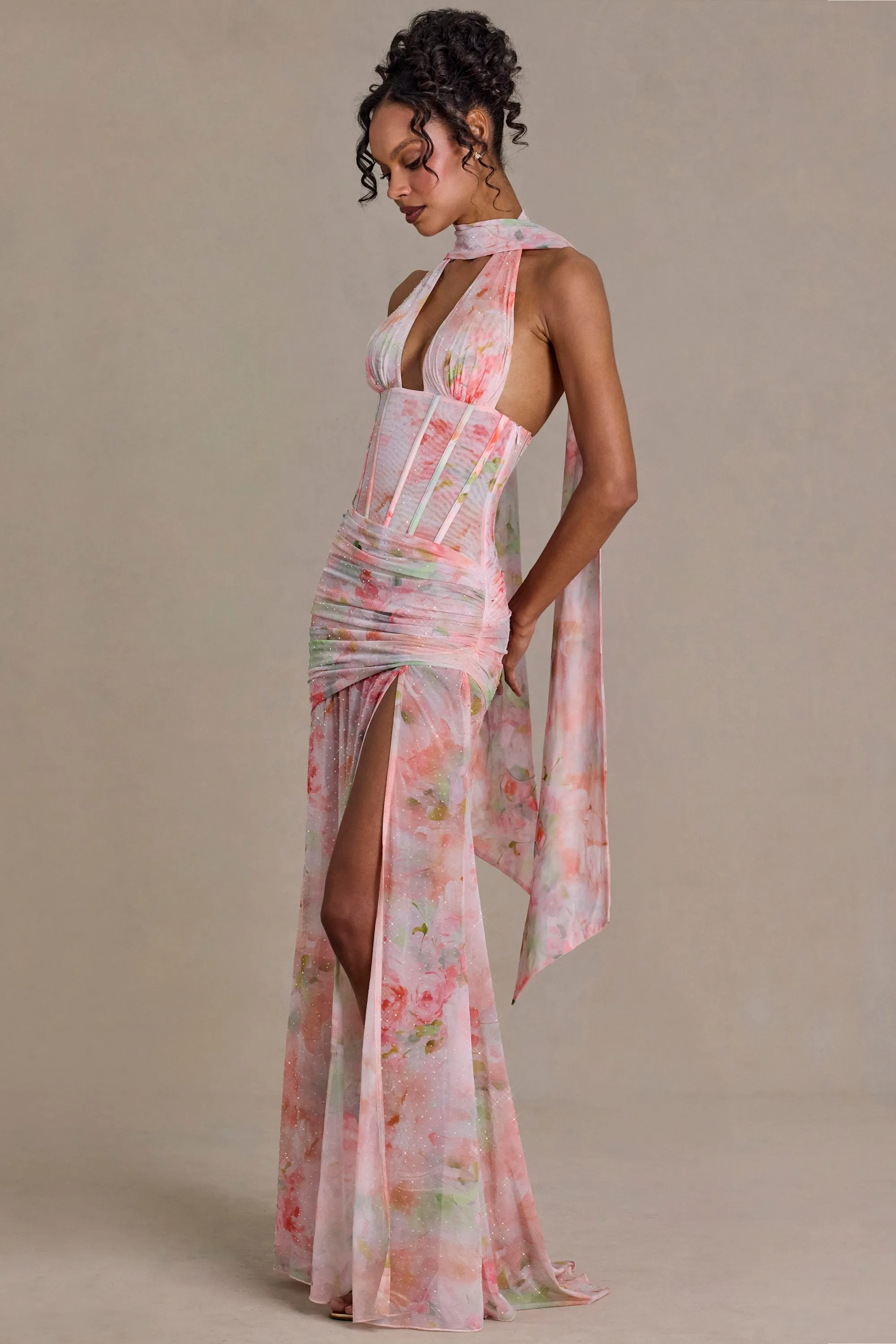 Premium Embellished Scarf-Detail Maxi Dress in Floral Print sold by Oh Polly product image thumbnail 4