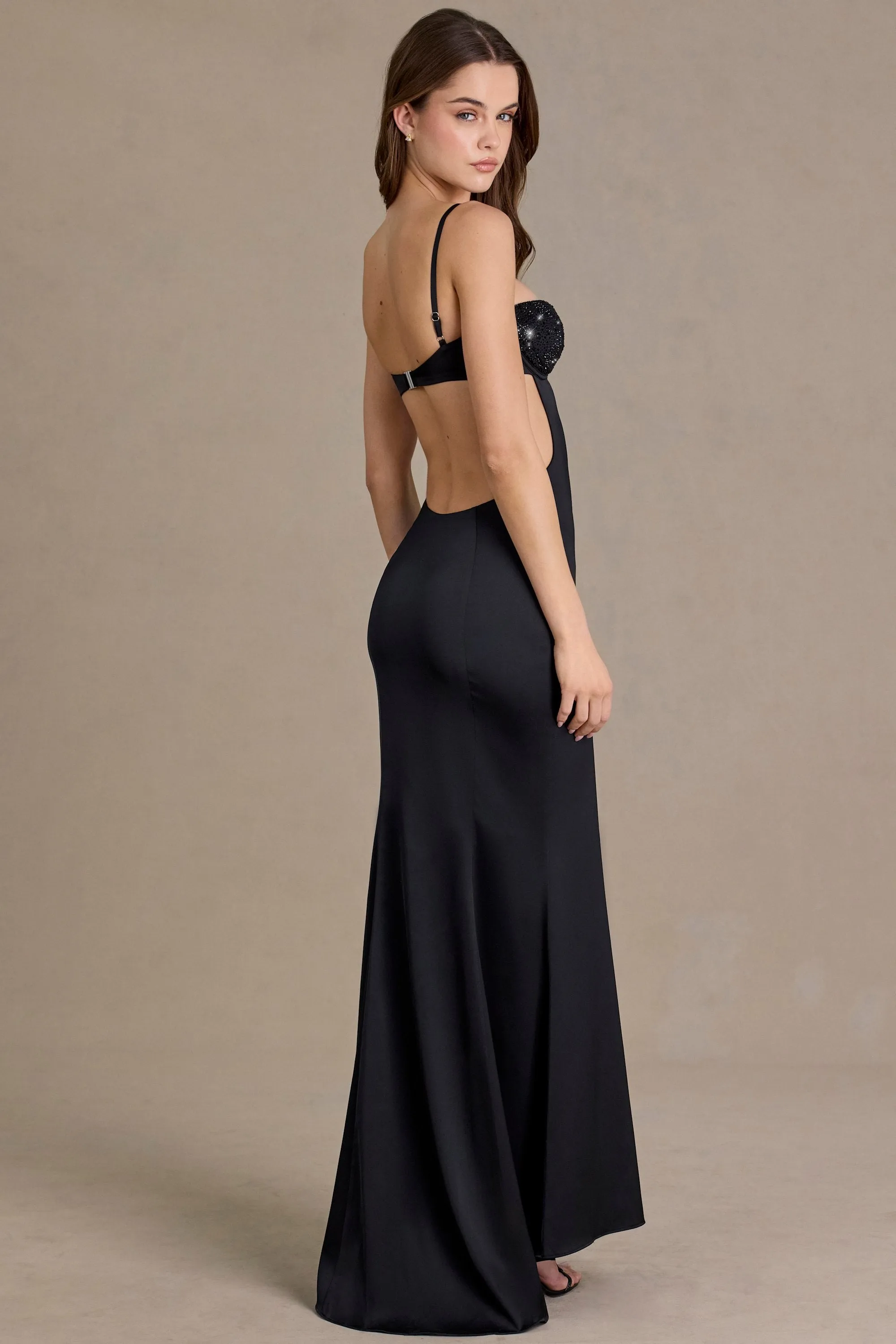 Premium Satin Embellished Bralette Gown in Black sold by Oh Polly product image thumbnail 2
