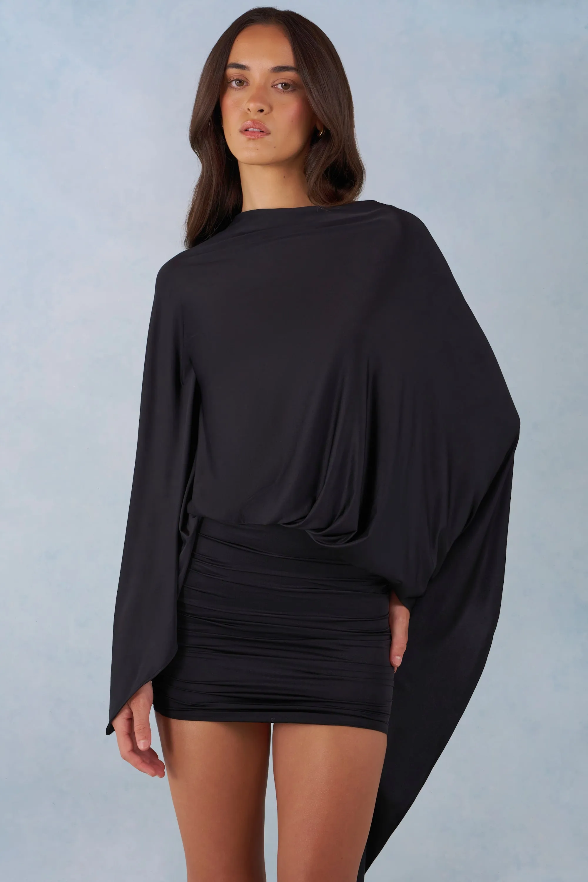 Draped Cape Mini Dress in Black sold by Oh Polly product image thumbnail 5