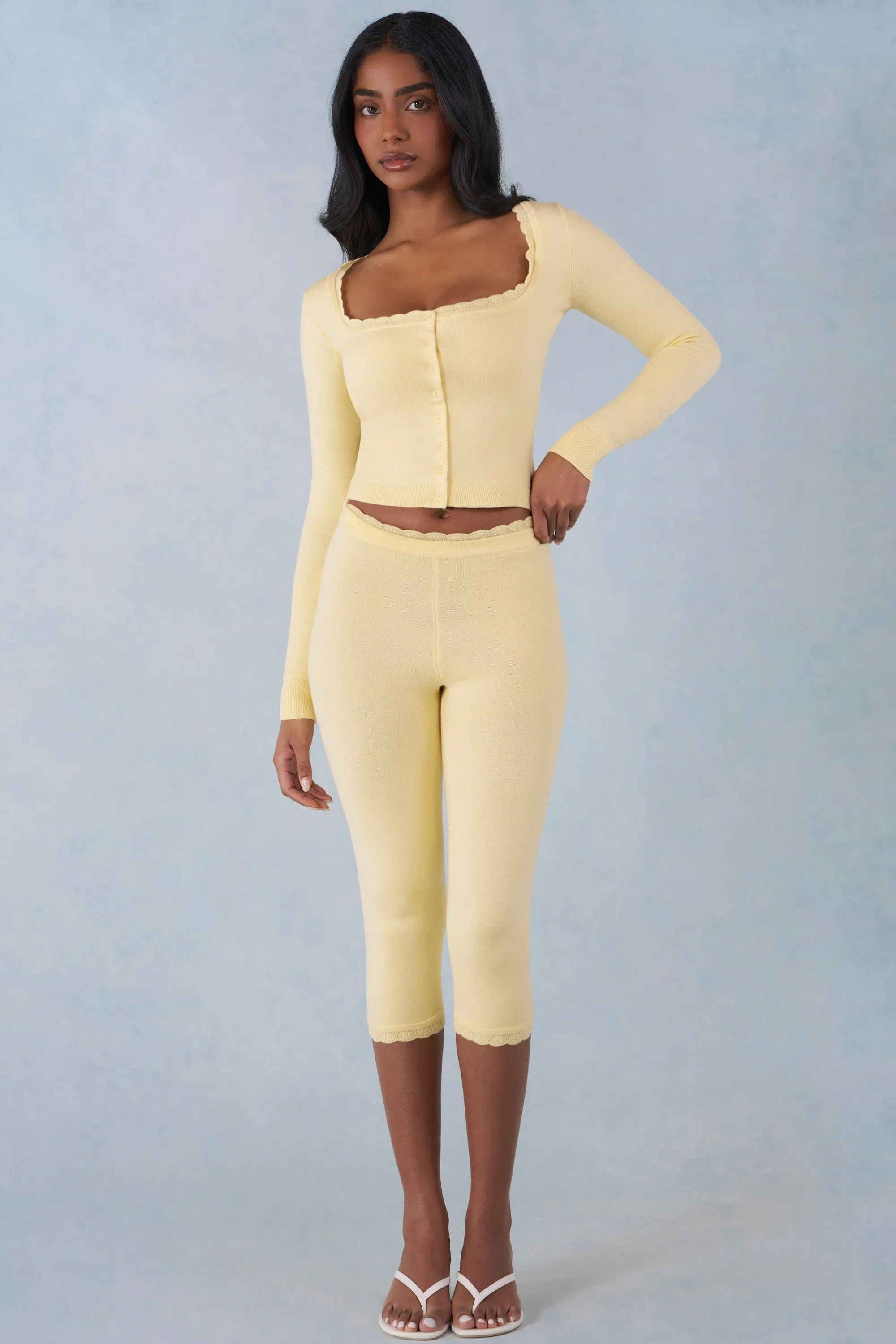 Knit Mid-Rise Capri Trousers in Butter Yellow sold by Oh Polly