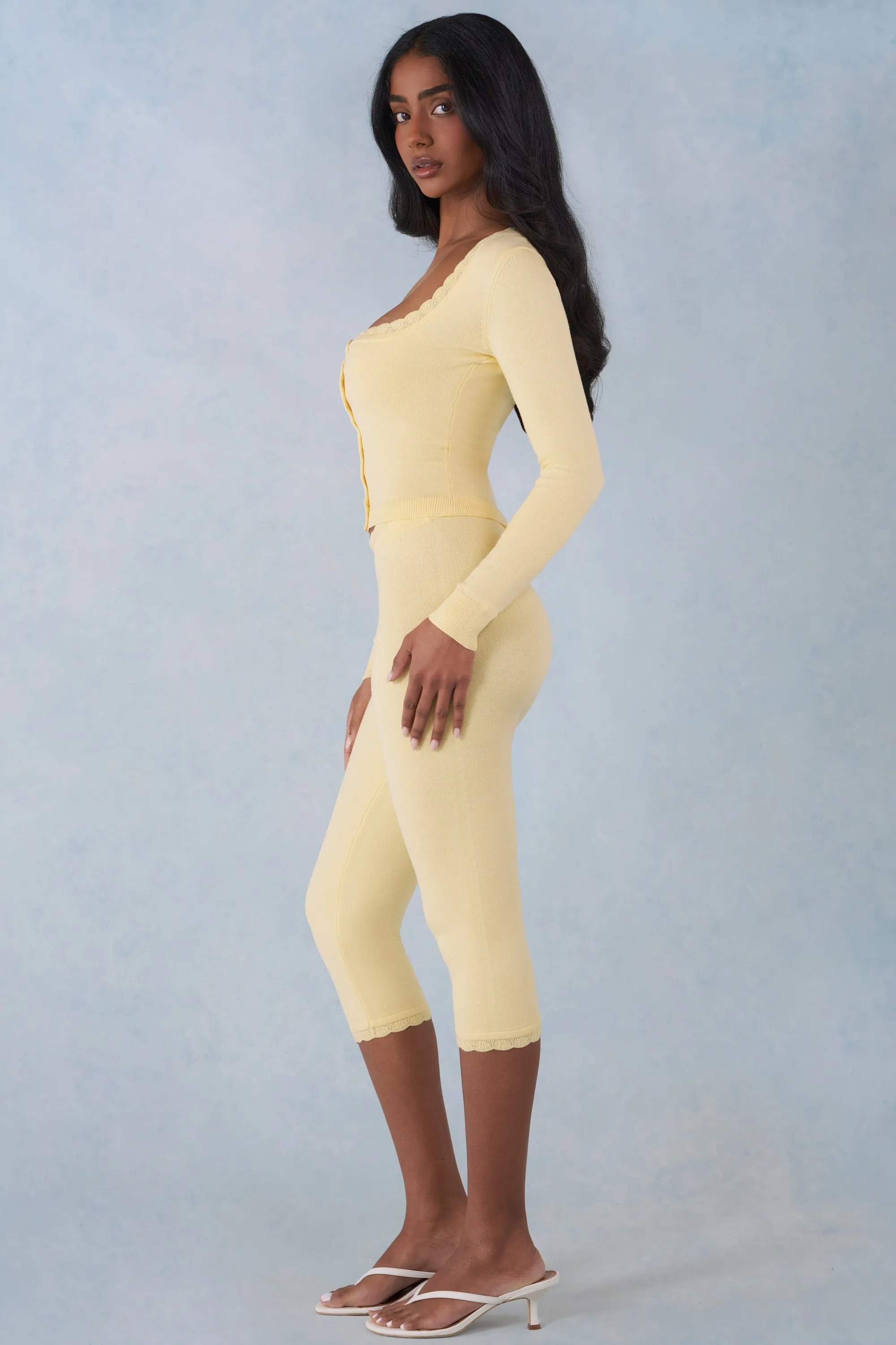 Knit Mid-Rise Capri Trousers in Butter Yellow sold by Oh Polly product image thumbnail 4