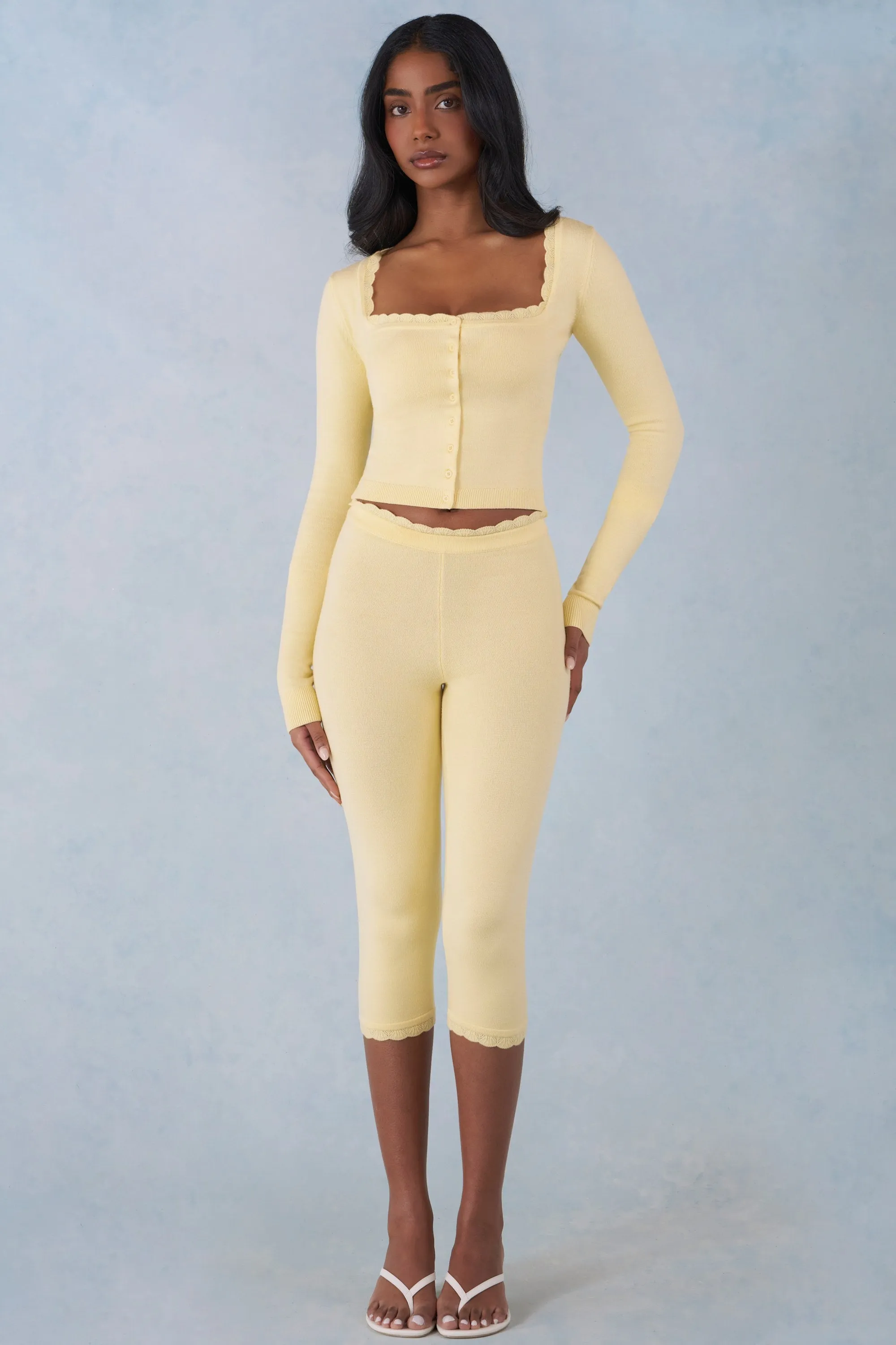 Knit Mid-Rise Capri Trousers in Butter Yellow sold by Oh Polly product image thumbnail 5