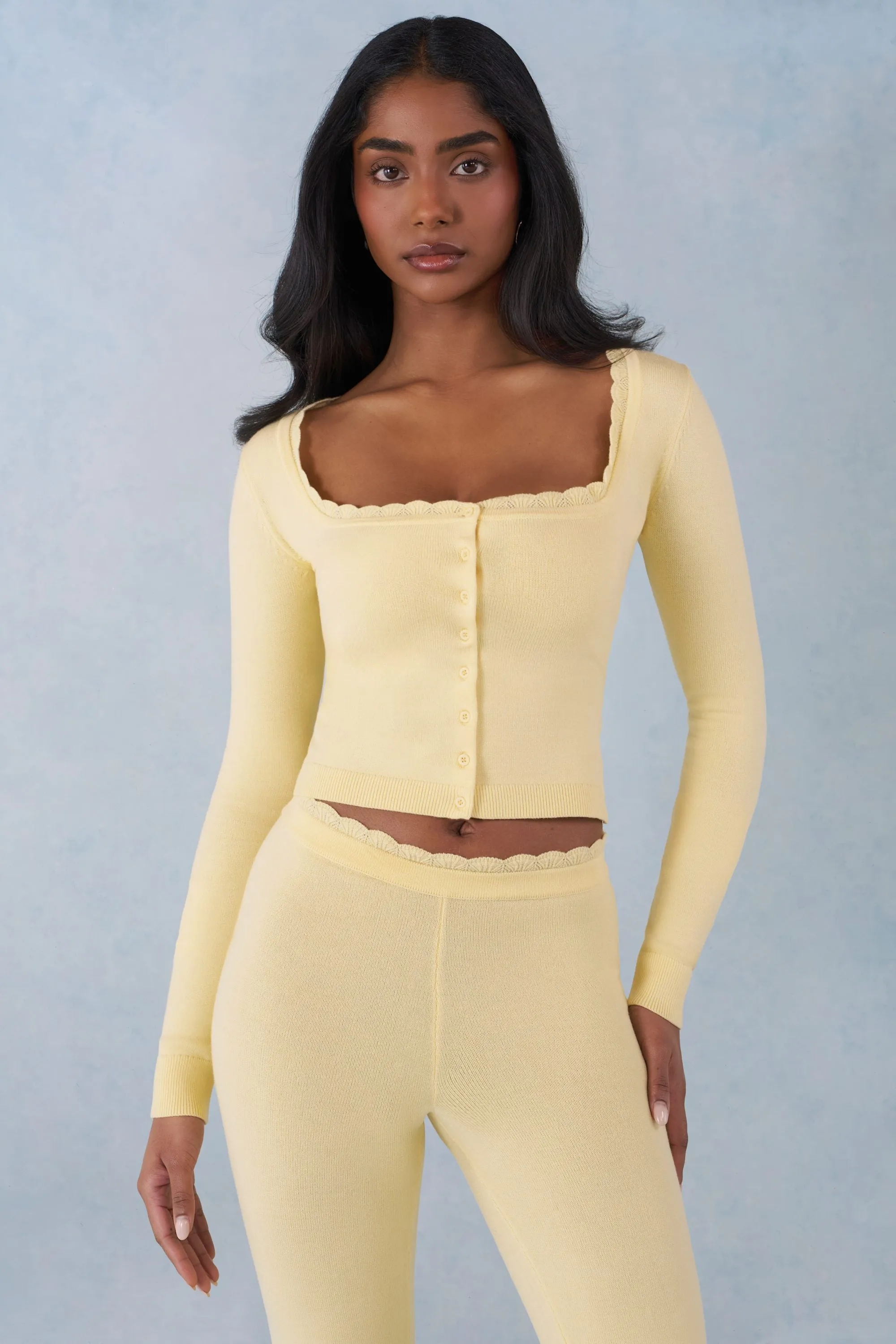 Knit Long-Sleeve Cardigan in Butter Yellow sold by Oh Polly