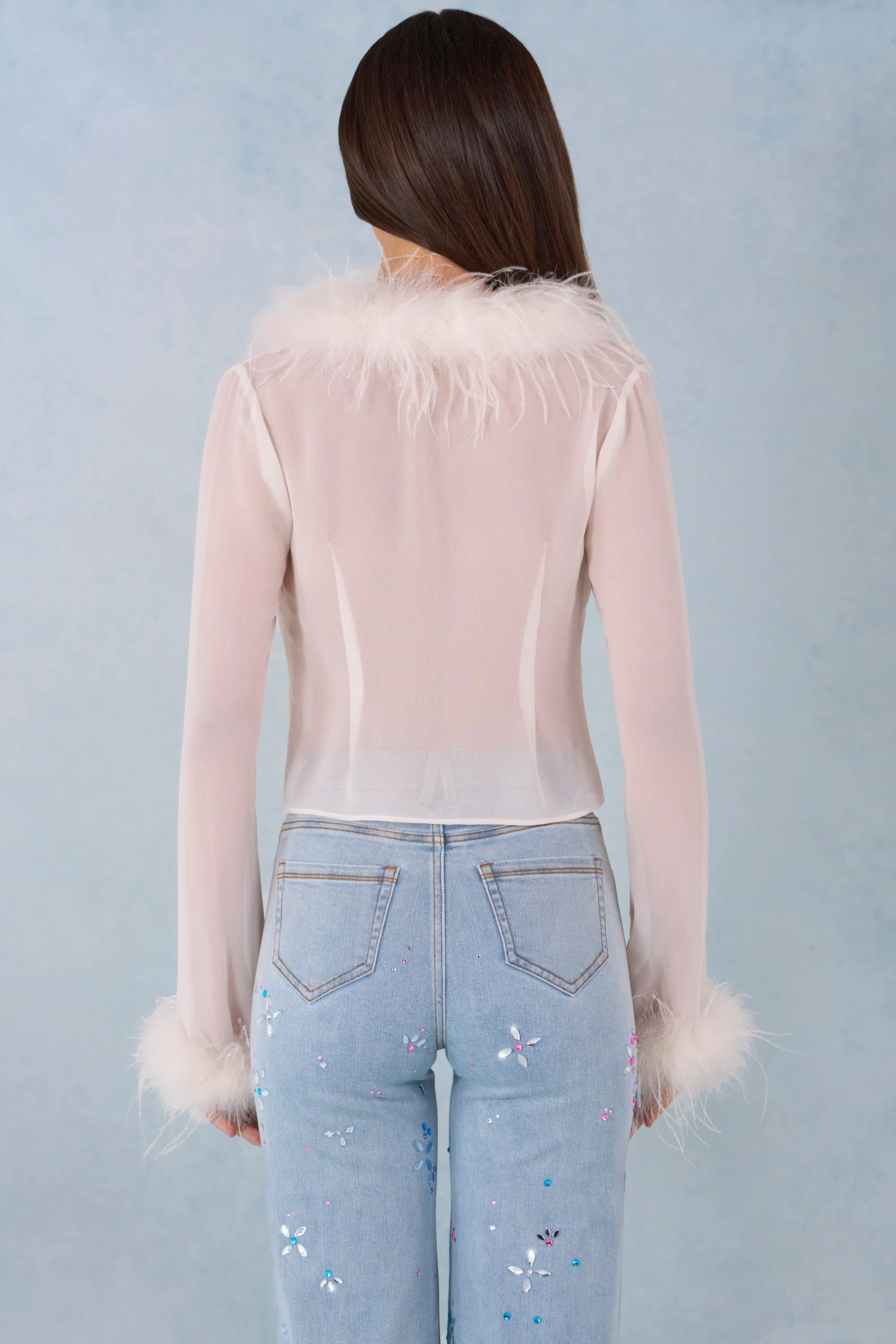 Faux Fur-Trim Sheer Top in Ivory sold by Oh Polly product image thumbnail 3
