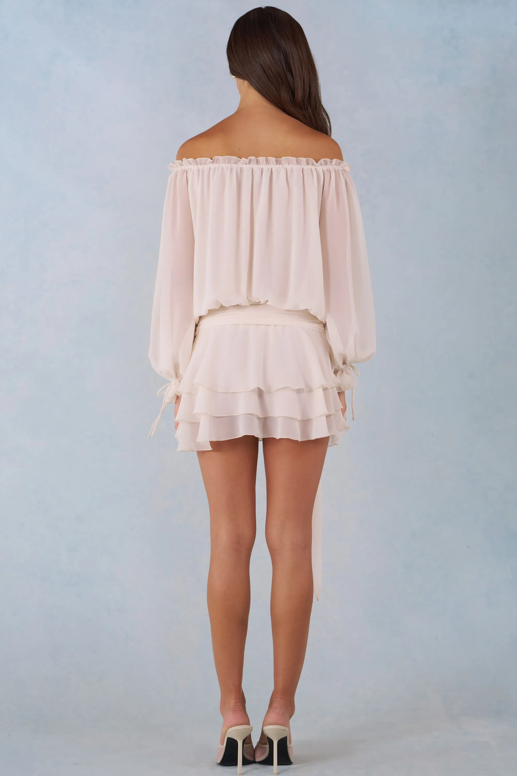Off-Shoulder Balloon-Sleeve Mini Dress in Ivory sold by Oh Polly product image thumbnail 3