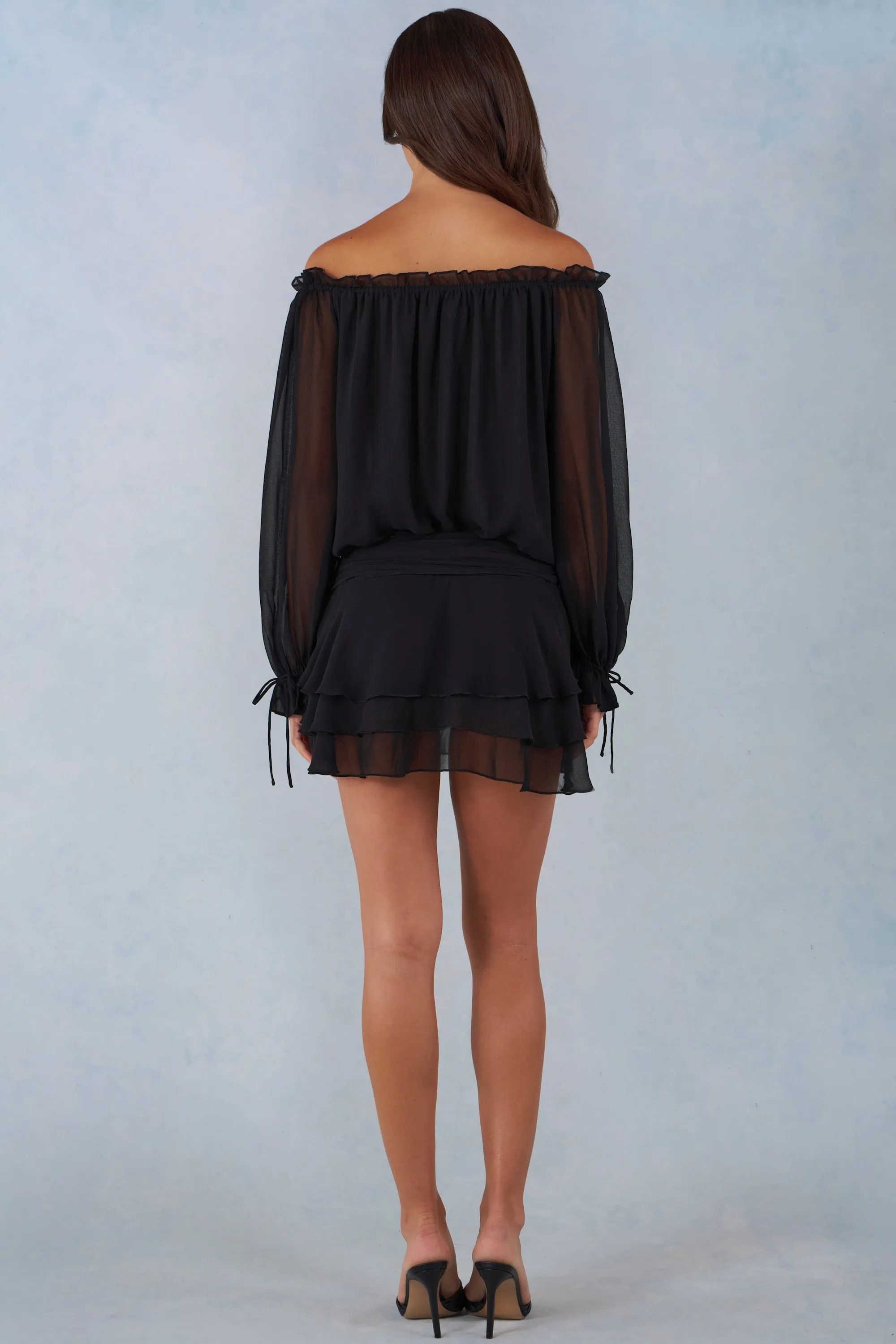 Off-Shoulder Balloon-Sleeve Mini Dress in Black sold by Oh Polly product image thumbnail 5