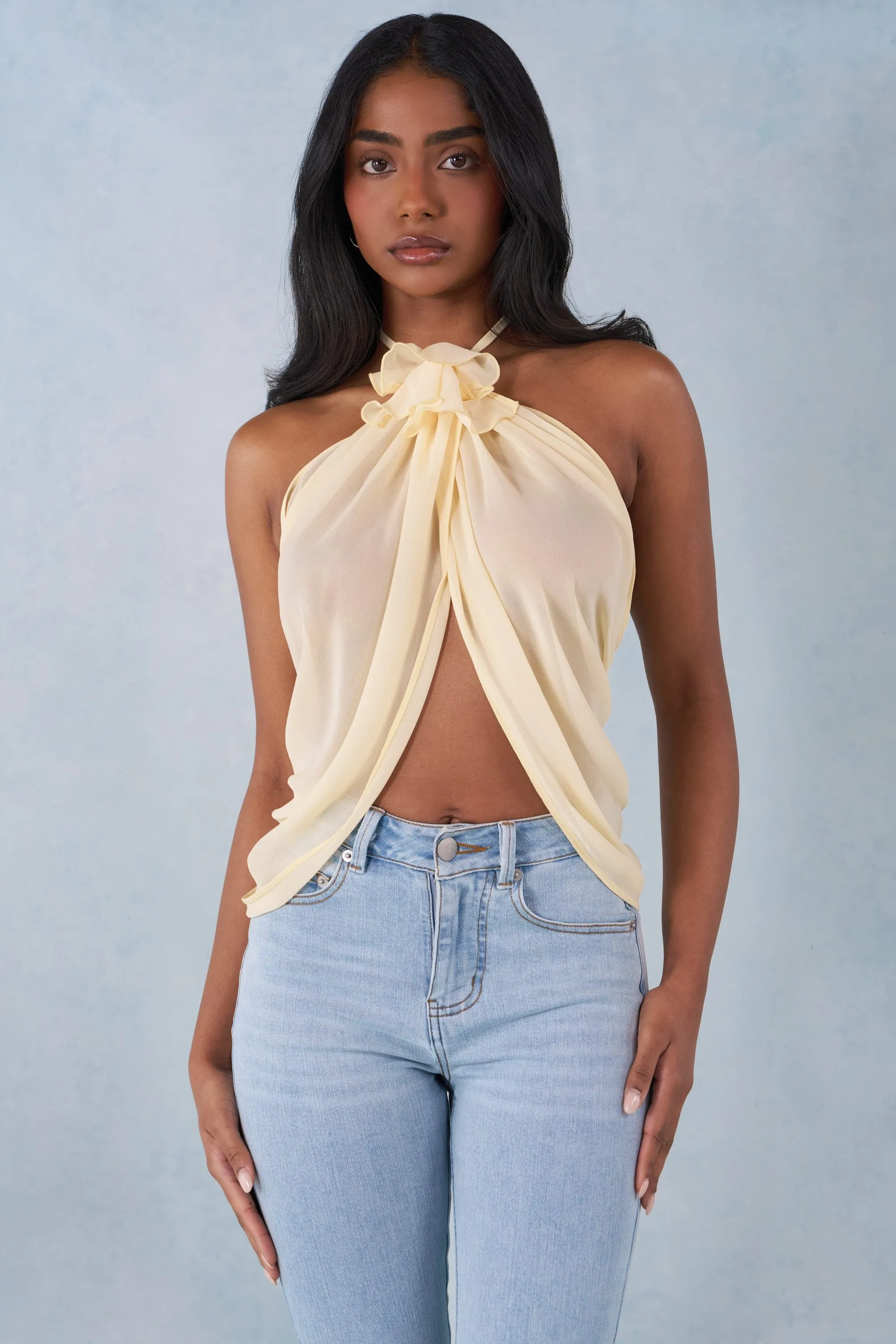 Halterneck Open-Front Top in Butter Yellow sold by Oh Polly