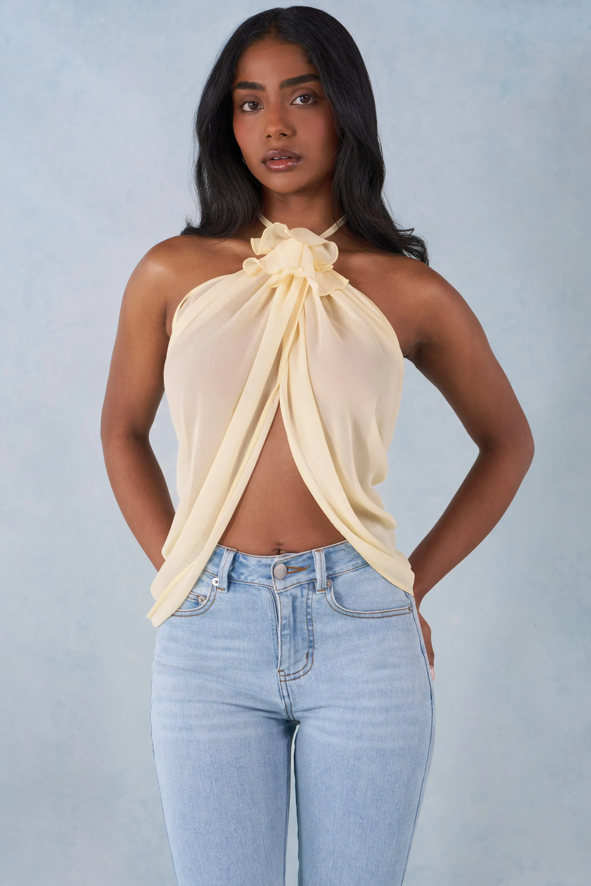 Halterneck Open-Front Top in Butter Yellow sold by Oh Polly product image thumbnail 4