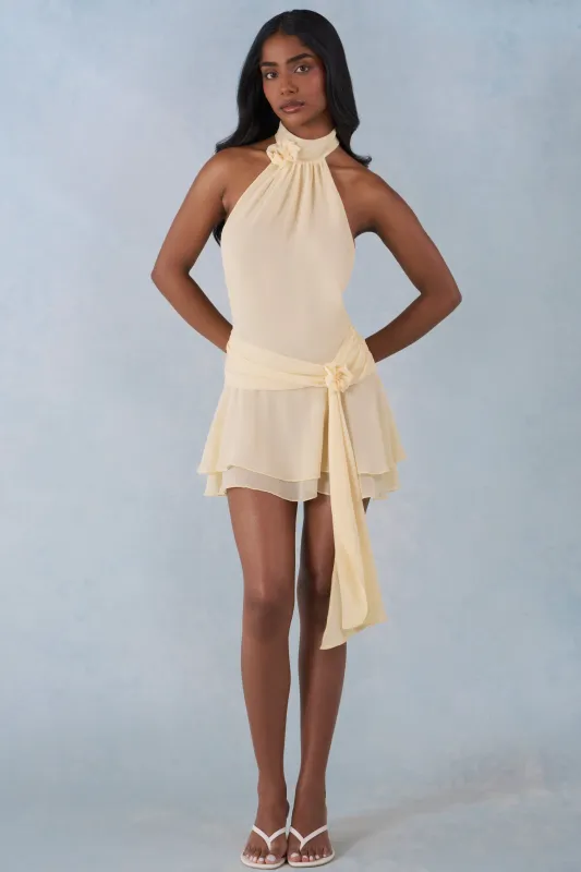 Halterneck Mini Dress in Butter Yellow sold by Oh Polly