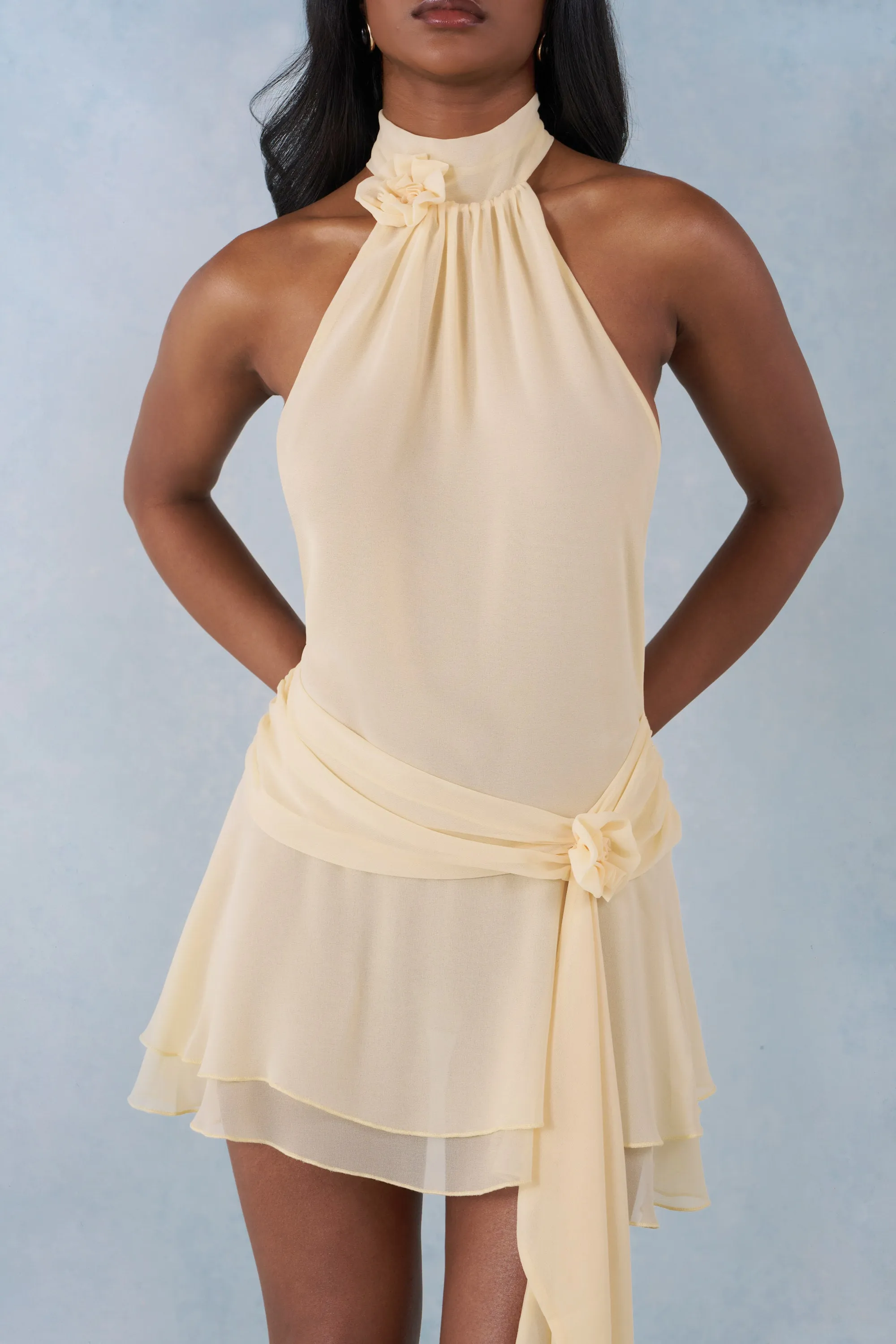 Halterneck Mini Dress in Butter Yellow sold by Oh Polly product image thumbnail 4