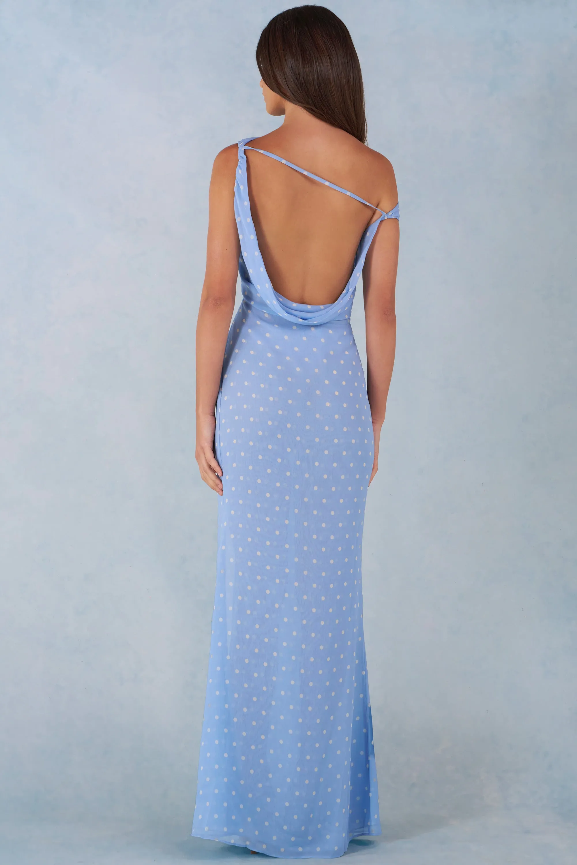 One-Shoulder Maxi Dress in Blue Polka Dot Print sold by Oh Polly product image thumbnail 5