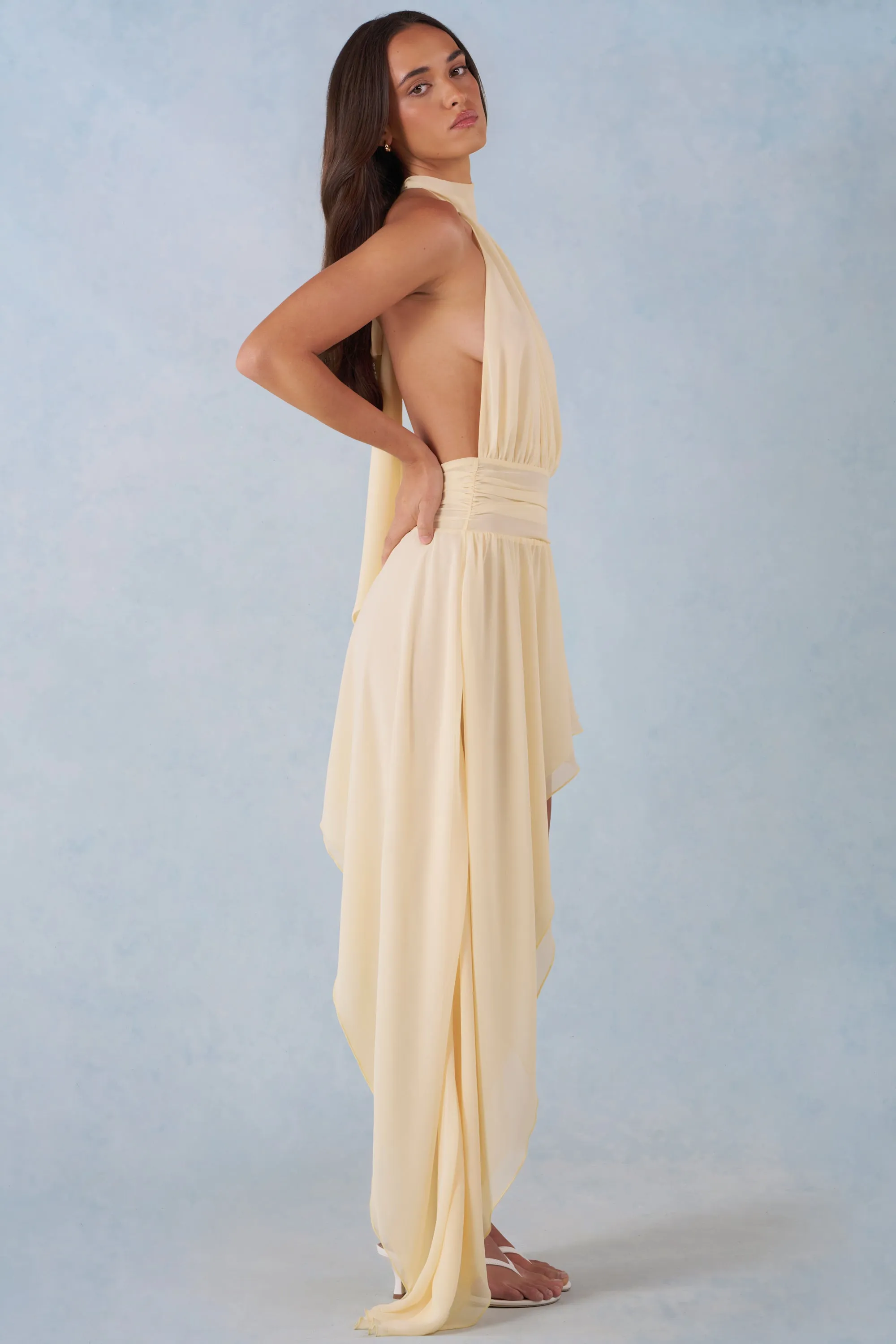 Halterneck Asymmetric Maxi Dress in Butter Yellow sold by Oh Polly product image thumbnail 3