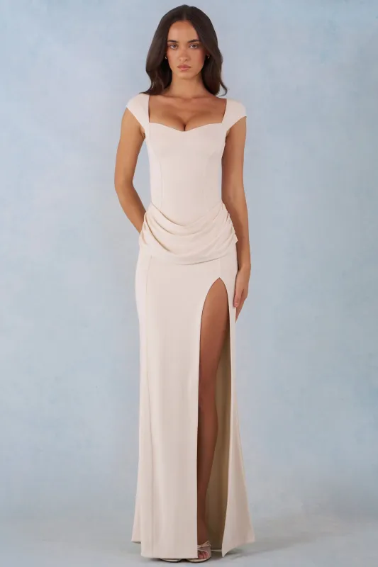 Modal Sweetheart-Neck Cowl-Waist Maxi Dress in Ivory made by Oh Polly