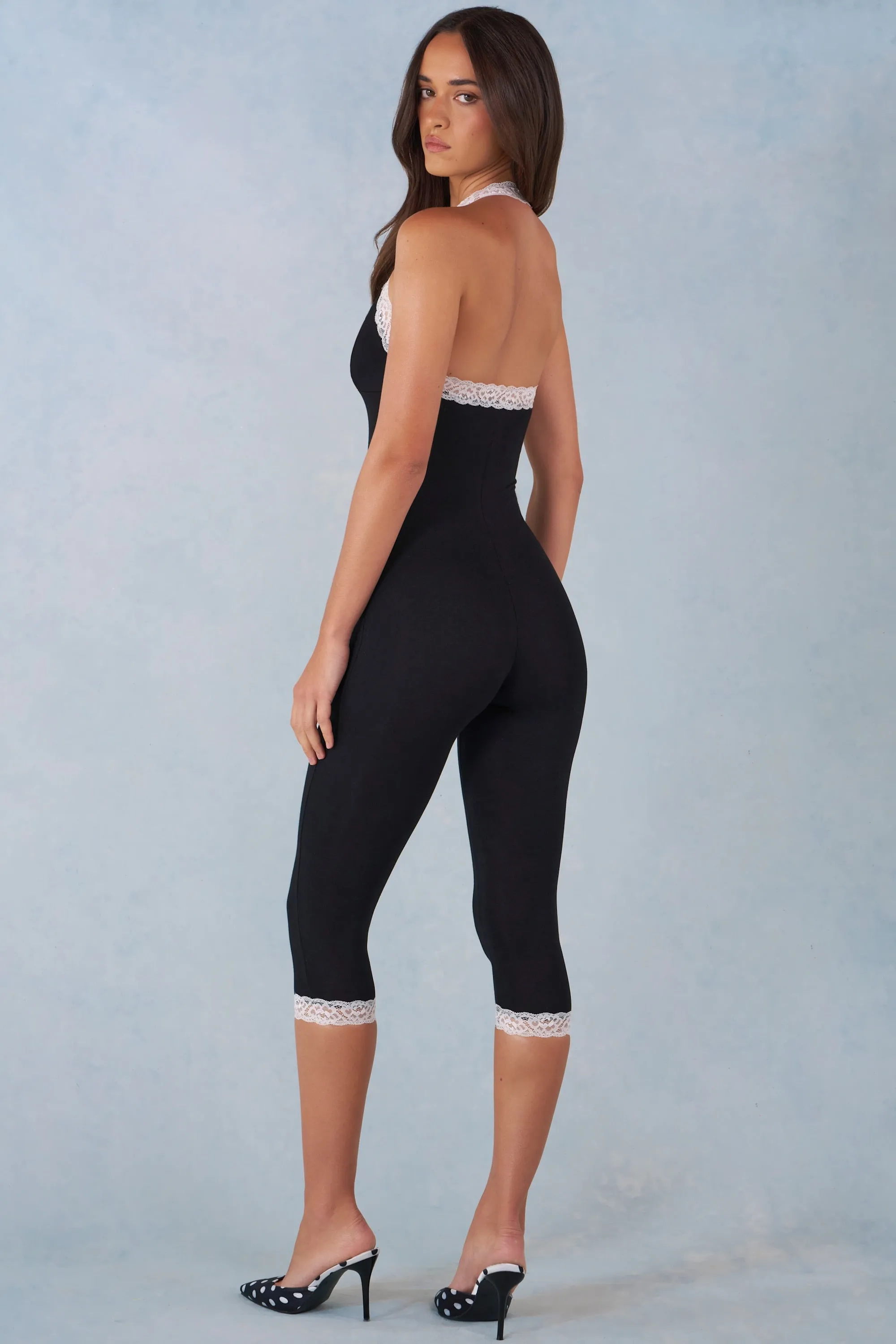 Modal Lace-Trim Capri Jumpsuit in Black sold by Oh Polly product image thumbnail 2