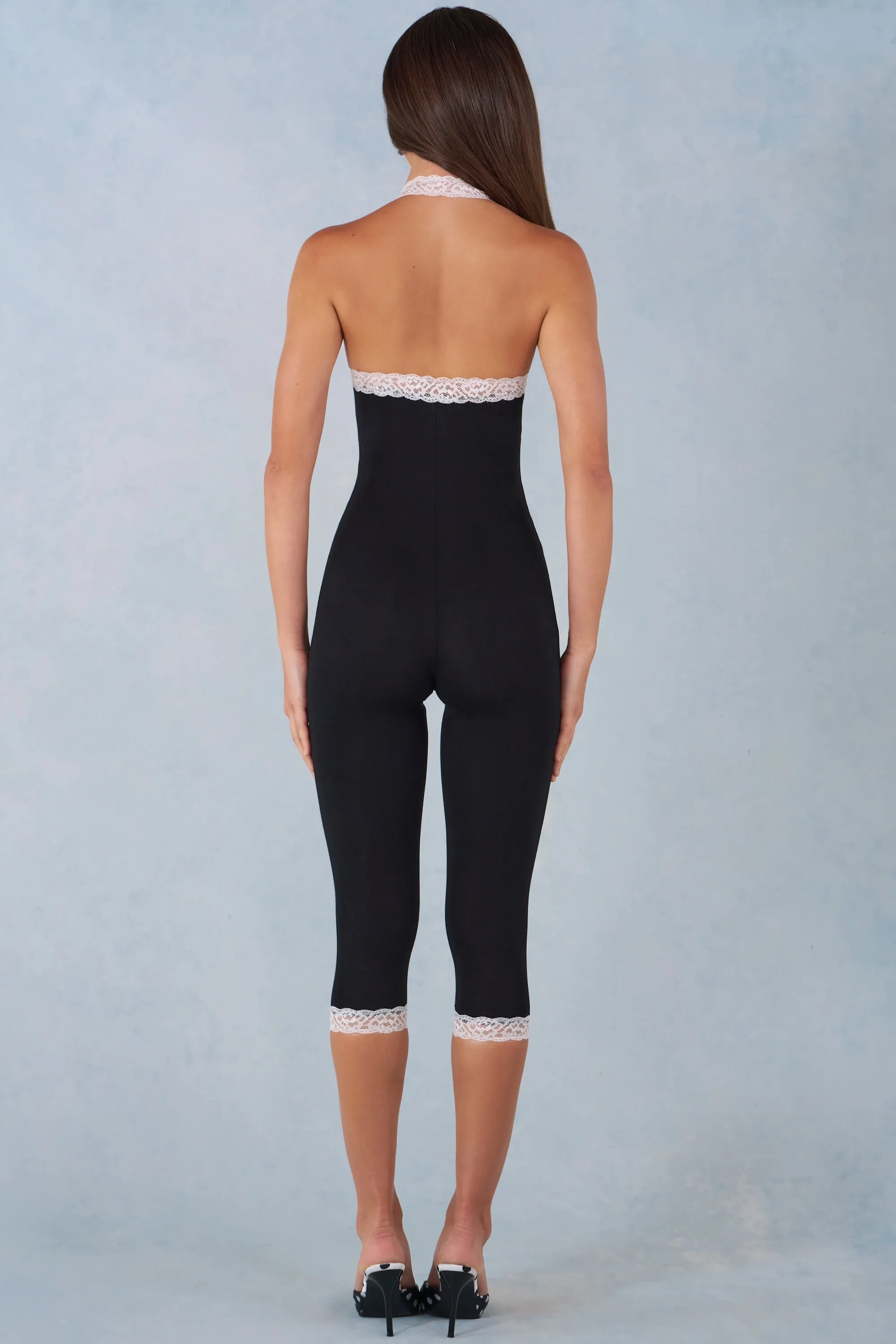 Modal Lace-Trim Capri Jumpsuit in Black sold by Oh Polly product image thumbnail 3