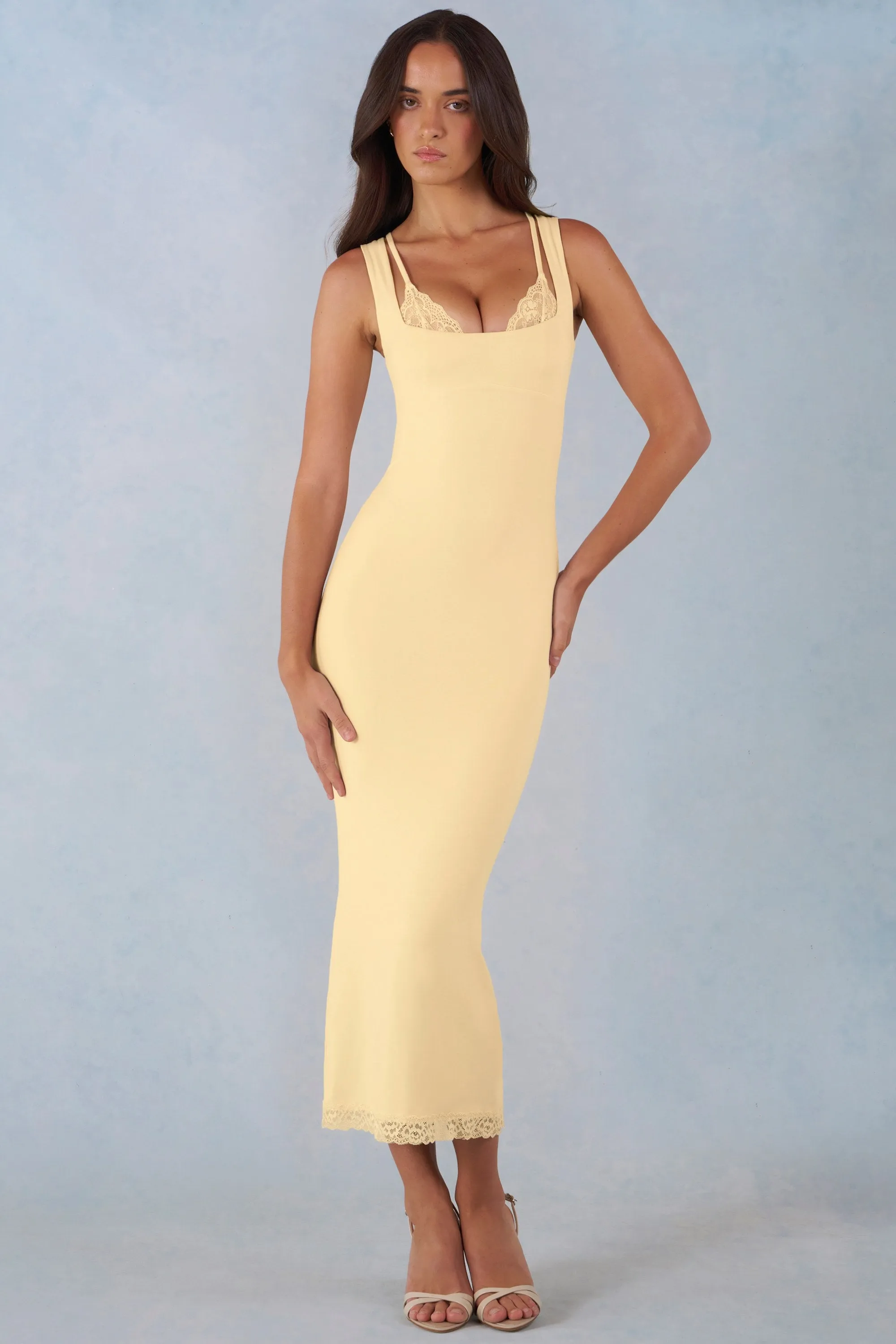 Modal Lace-Trim Midaxi Dress in Butter Yellow sold by Oh Polly