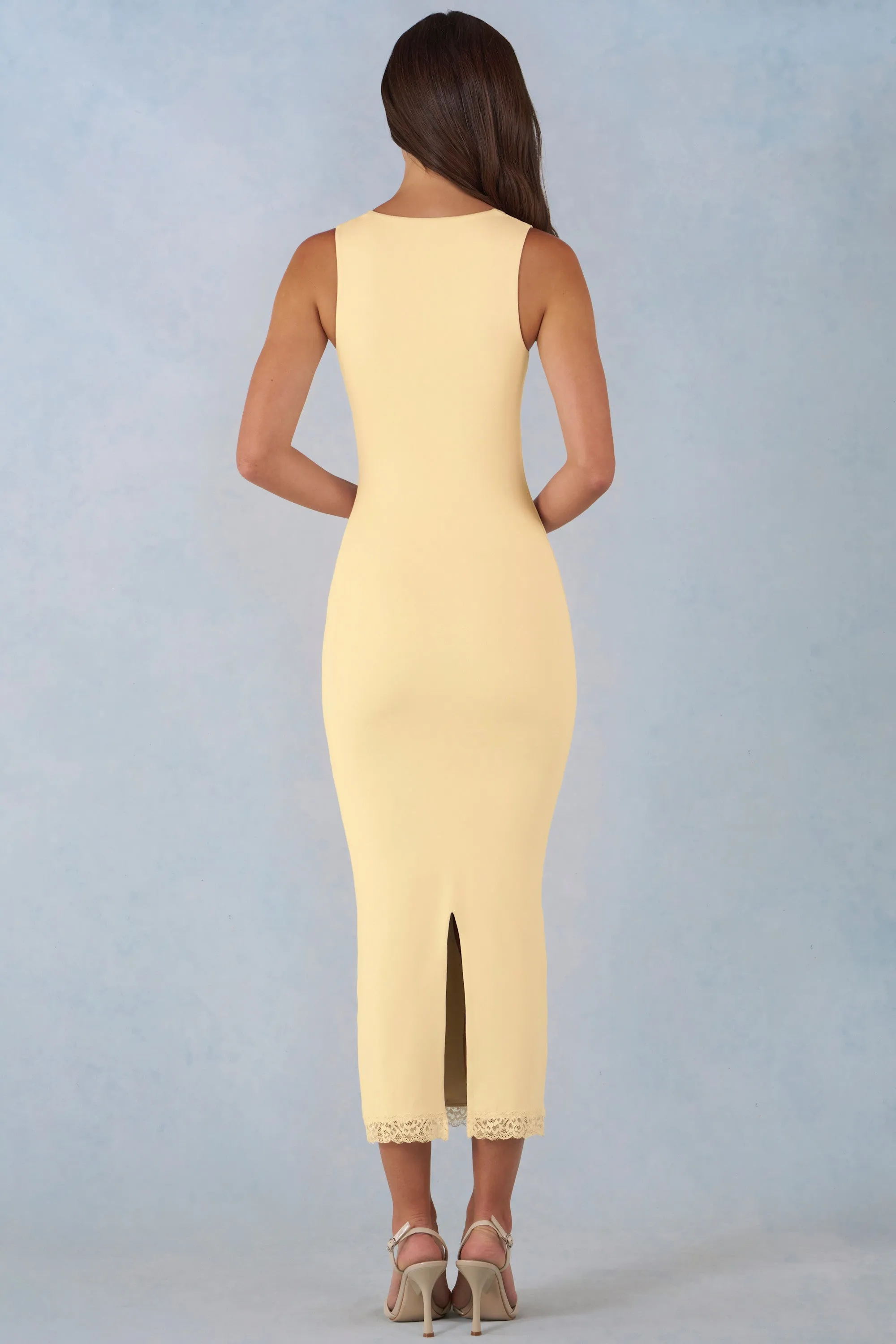 Modal Lace-Trim Midaxi Dress in Butter Yellow sold by Oh Polly product image thumbnail 3