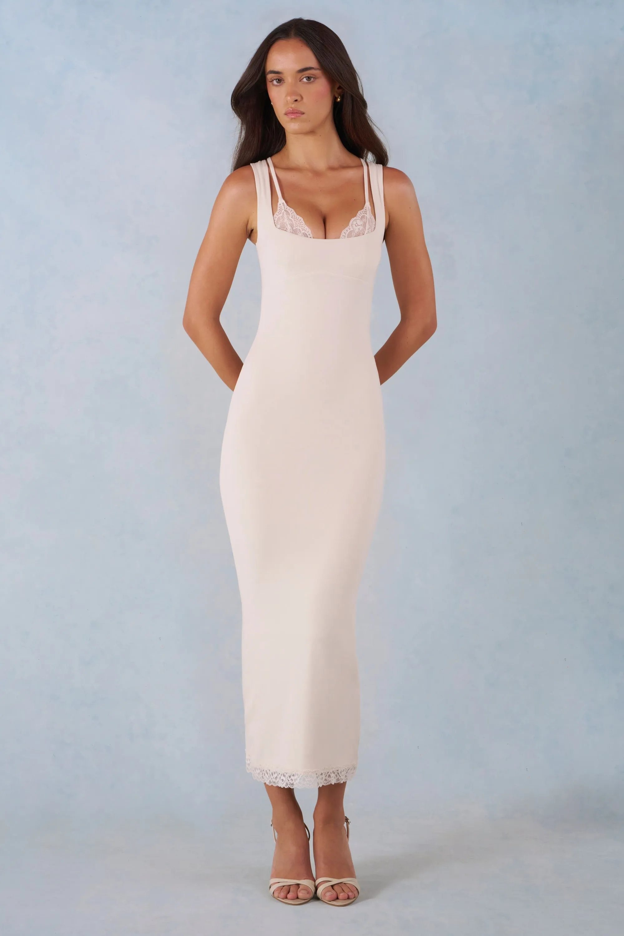 Modal Lace-Trim Midaxi Dress in Ivory sold by Oh Polly product image thumbnail 5