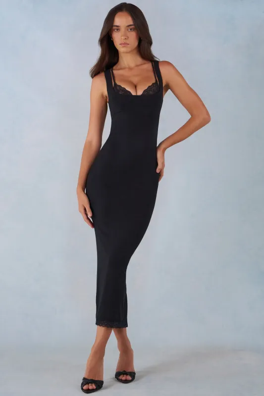 Modal Lace-Trim Midaxi Dress in Black sold by Oh Polly