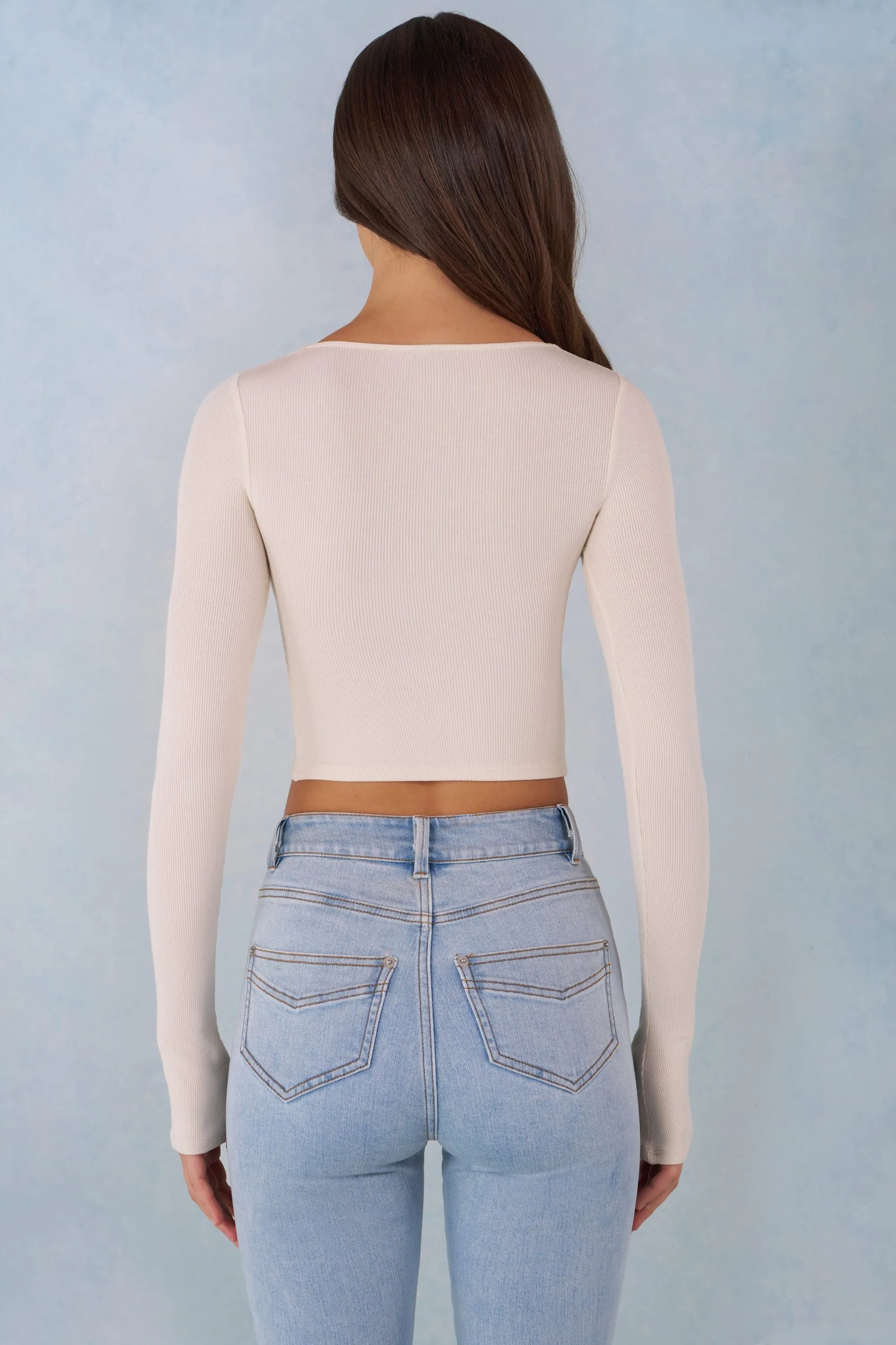 Ribbed Modal Long-Sleeve Laced Bra Top in Ivory sold by Oh Polly product image thumbnail 3