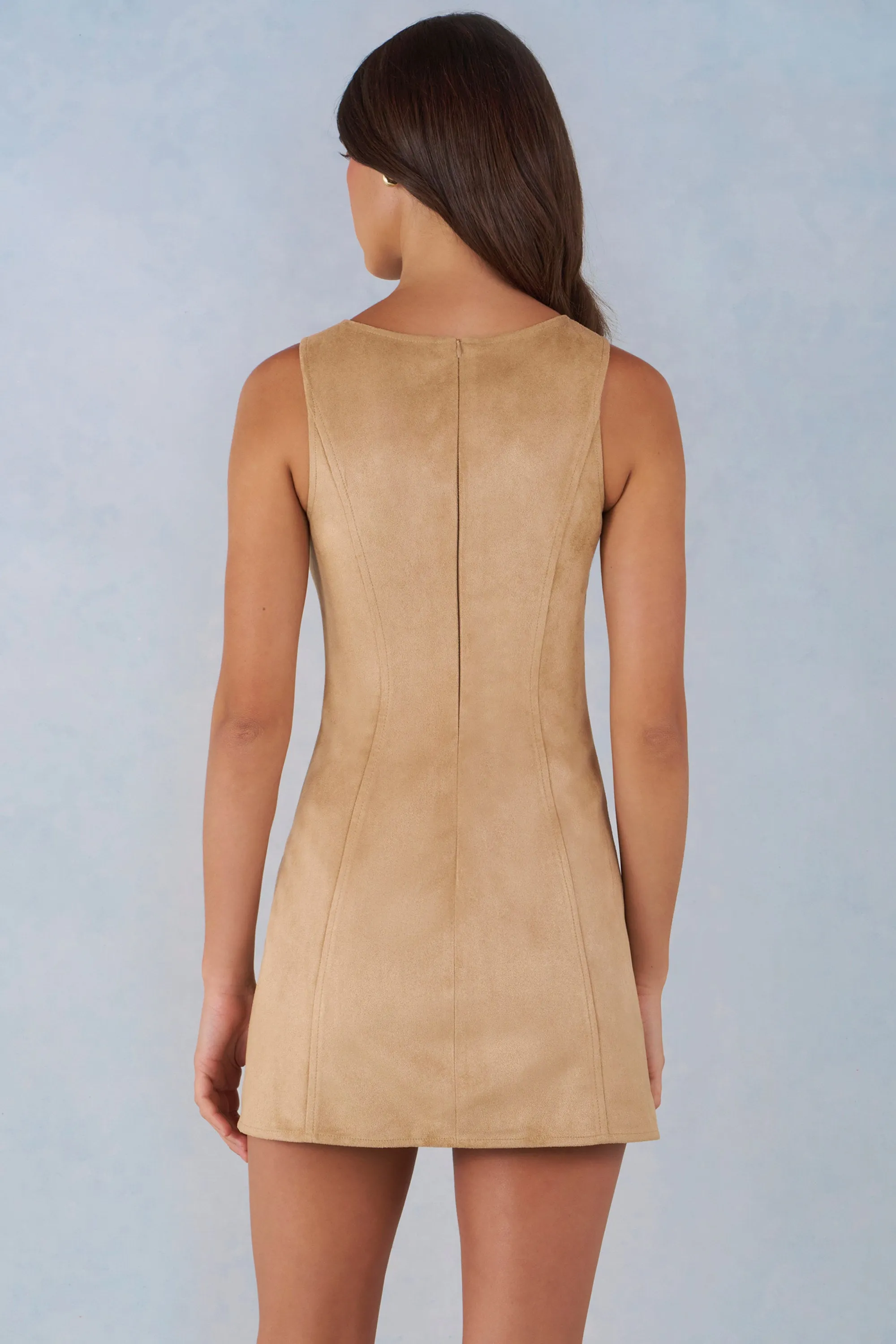 Faux Suede A-Line Mini Dress in Tan sold by Oh Polly product image thumbnail 2
