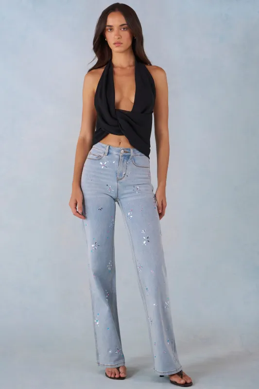 Mid-Rise Straight-Leg Jeans in Light Denim sold by Oh Polly