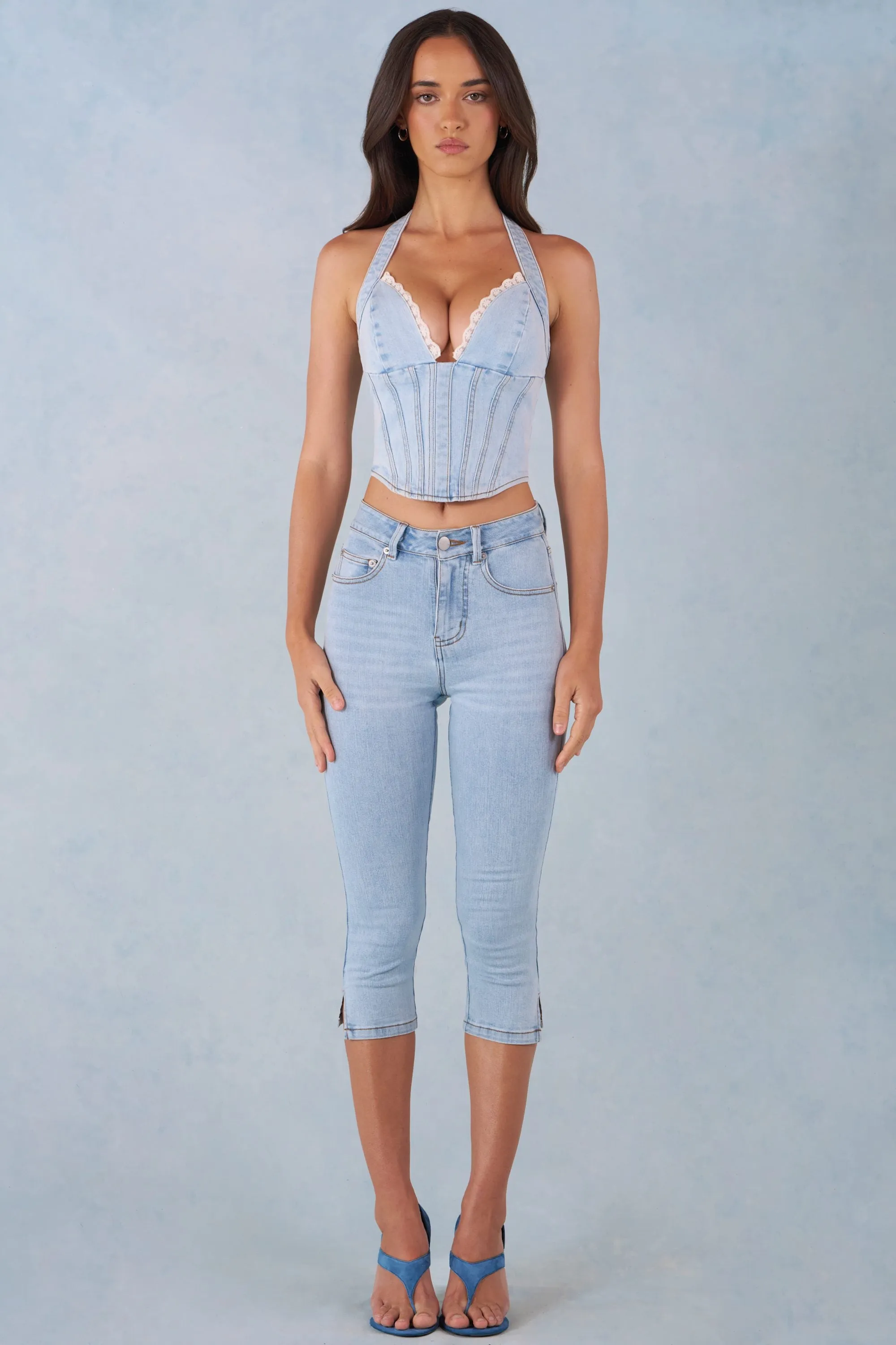 Mid-Rise Denim Capri Jeans in Light Denim sold by Oh Polly product image thumbnail 4