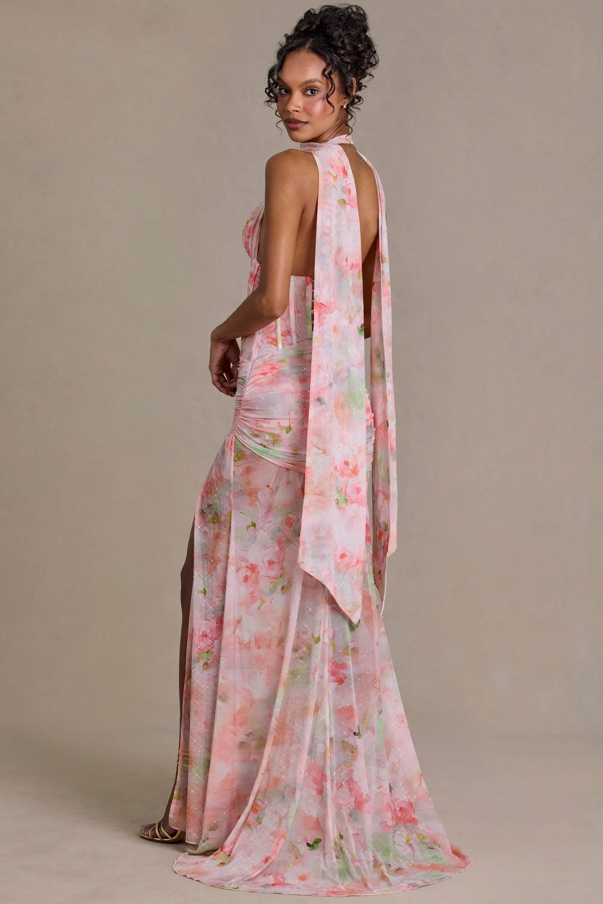 Premium Embellished Scarf-Detail Maxi Dress in Pink Floral Print sold by Oh Polly product image thumbnail 2