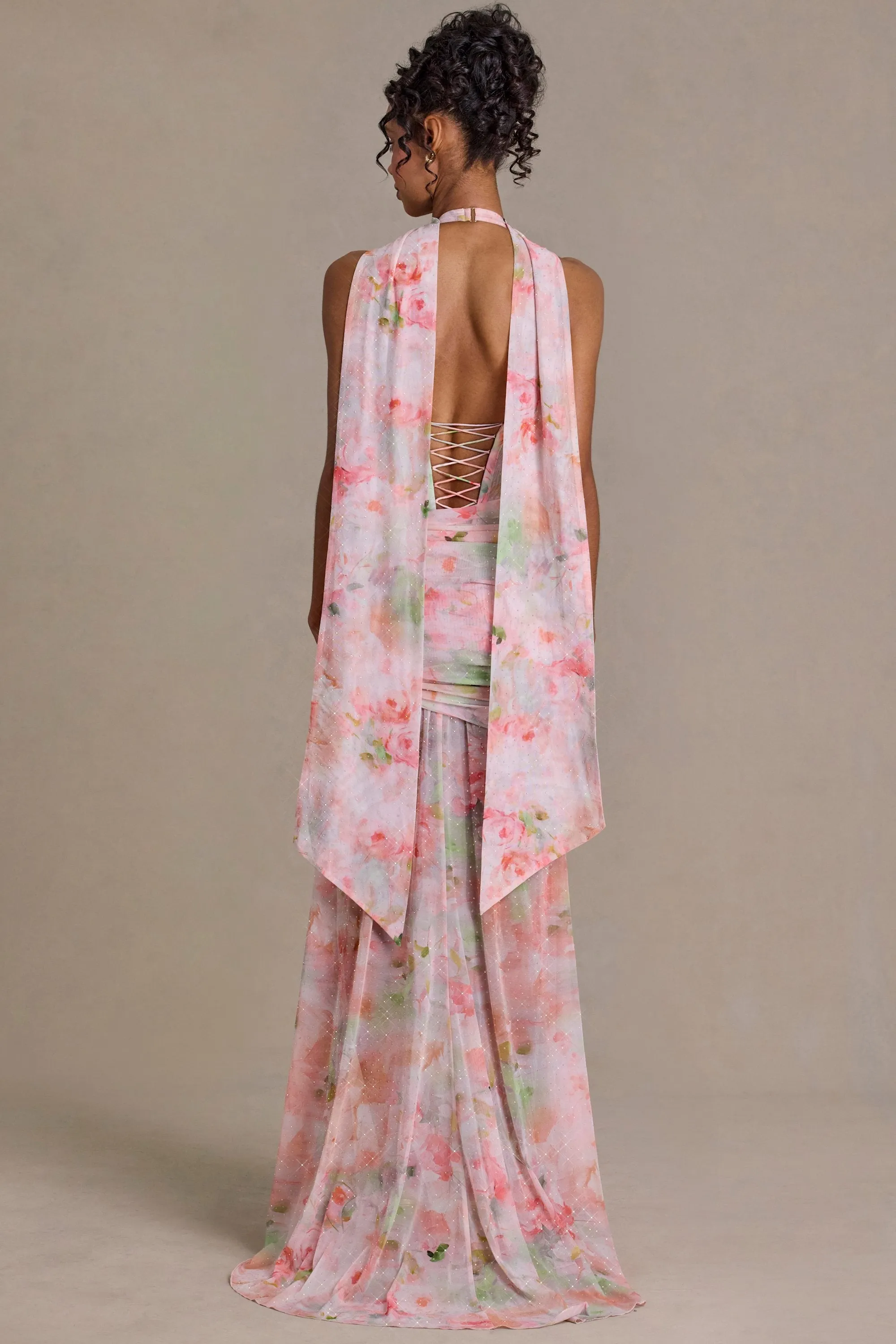Premium Embellished Scarf-Detail Maxi Dress in Pink Floral Print sold by Oh Polly product image thumbnail 3