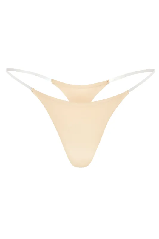 Seamless Knit Clear Strap Thong in Warm Peach made by Oh Polly