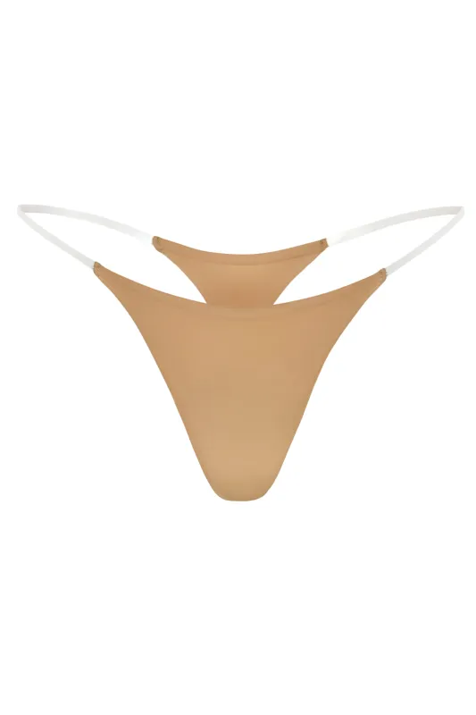 Seamless Knit Clear Strap Thong in Caramel made by Oh Polly