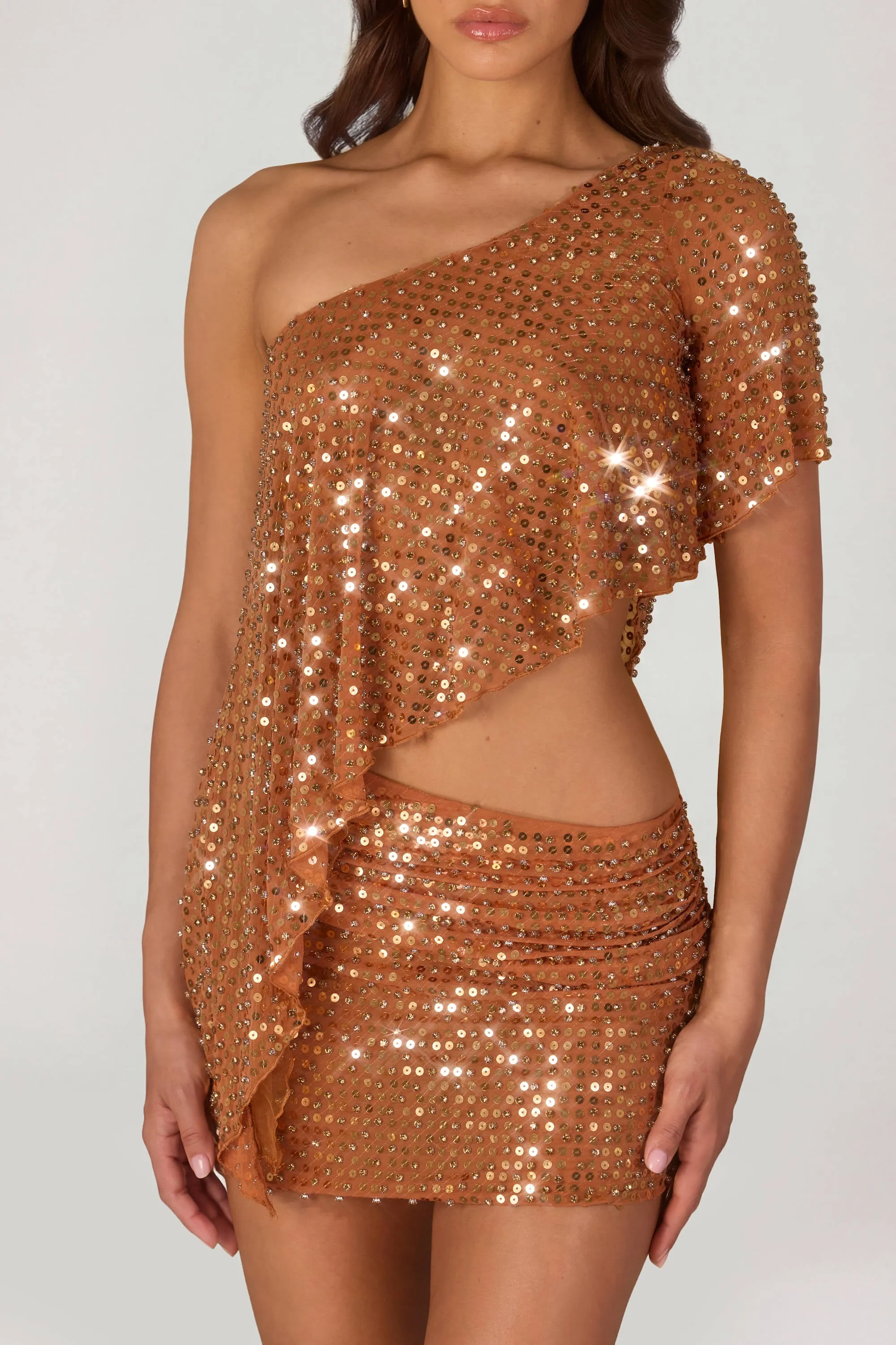 Embellished Micro Mini Skirt in Bronze sold by Oh Polly product image thumbnail 4
