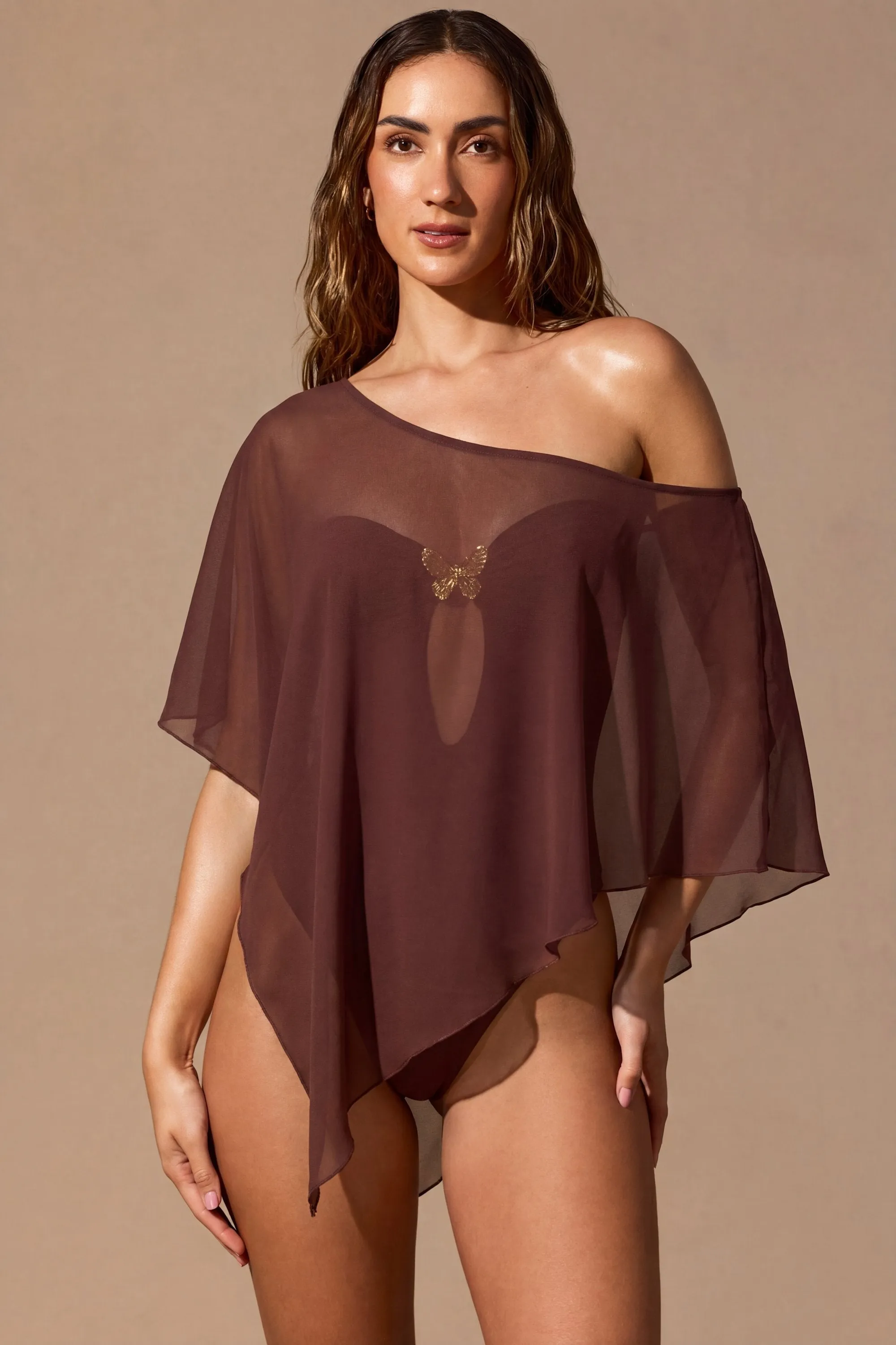 Sheer Poncho in Espresso Brown sold by Oh Polly product image thumbnail 5