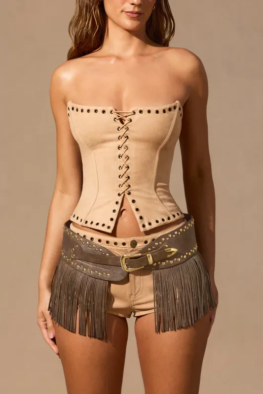 Fringed Belt in Dark Tan made by Oh Polly