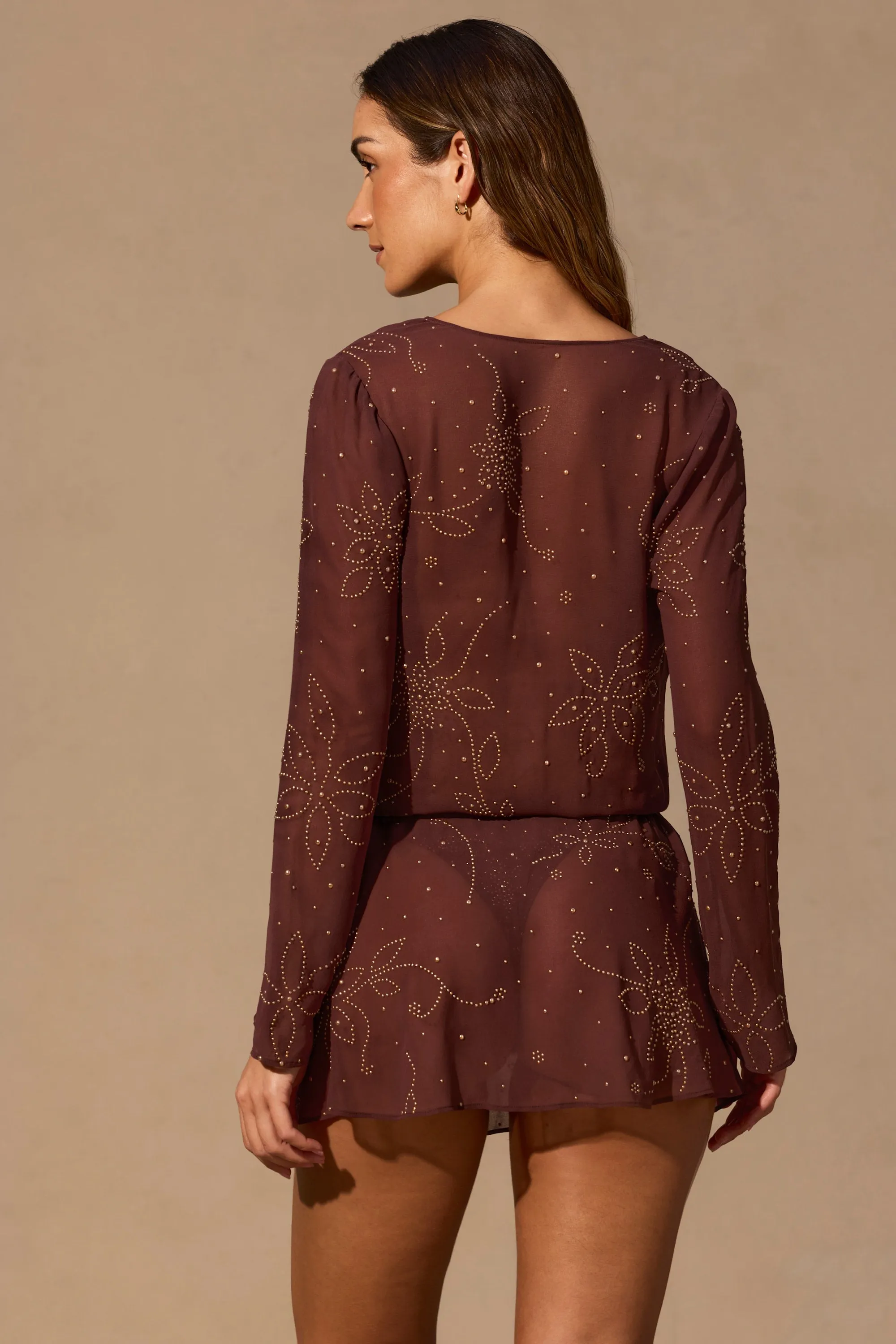 Long-Sleeve Mini Dress in Espresso Brown sold by Oh Polly product image thumbnail 5