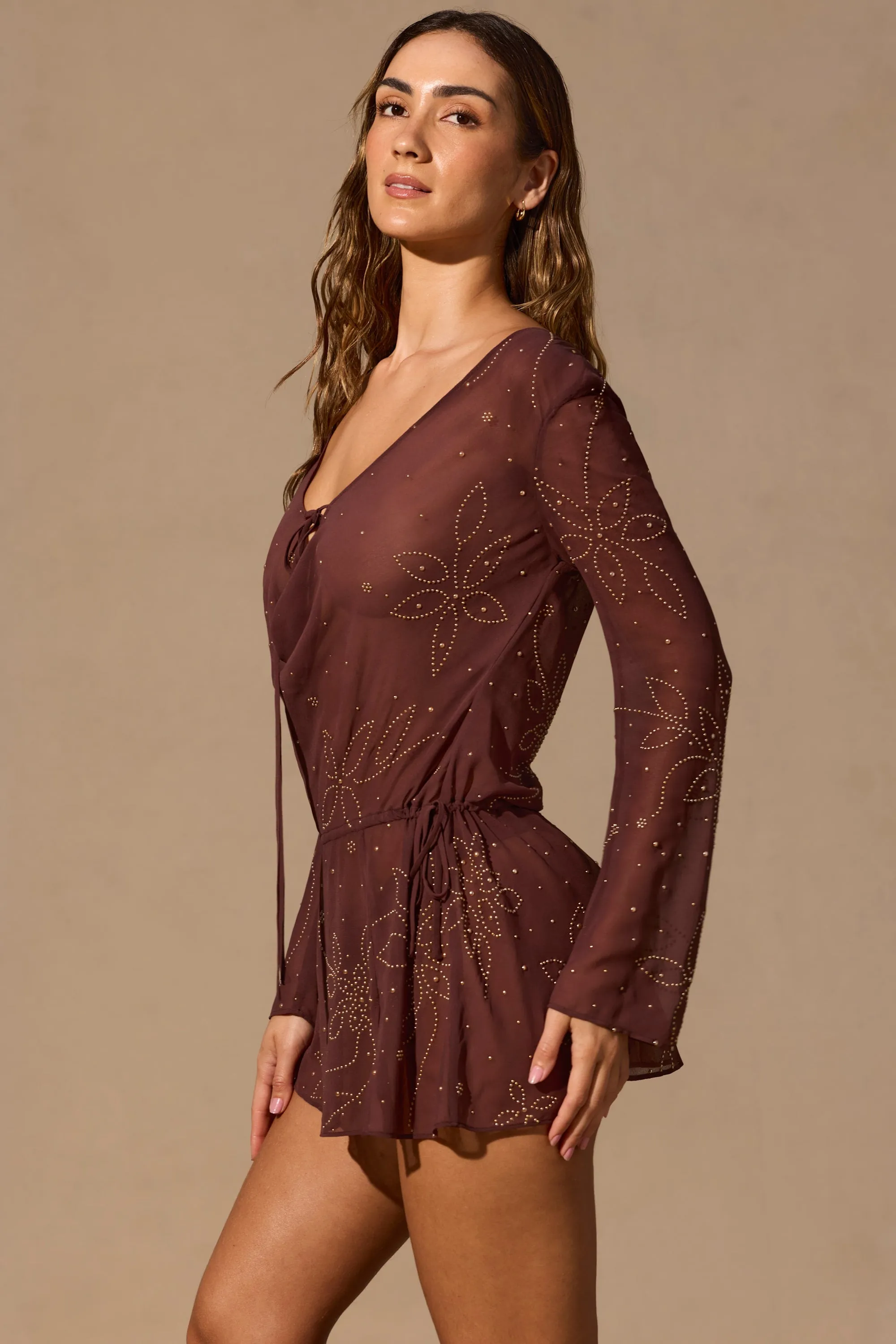 Long-Sleeve Mini Dress in Espresso Brown sold by Oh Polly product image thumbnail 4