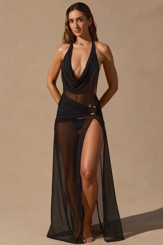 Cowl-Neck Plunge Maxi Dress in Black made by Oh Polly