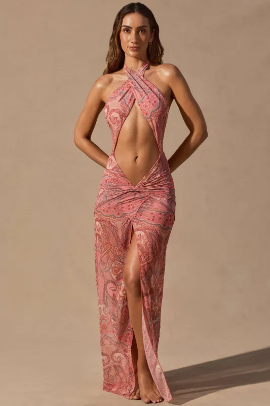 Cut-Out Halterneck Maxi Dress in Paisley Print made by Oh Polly