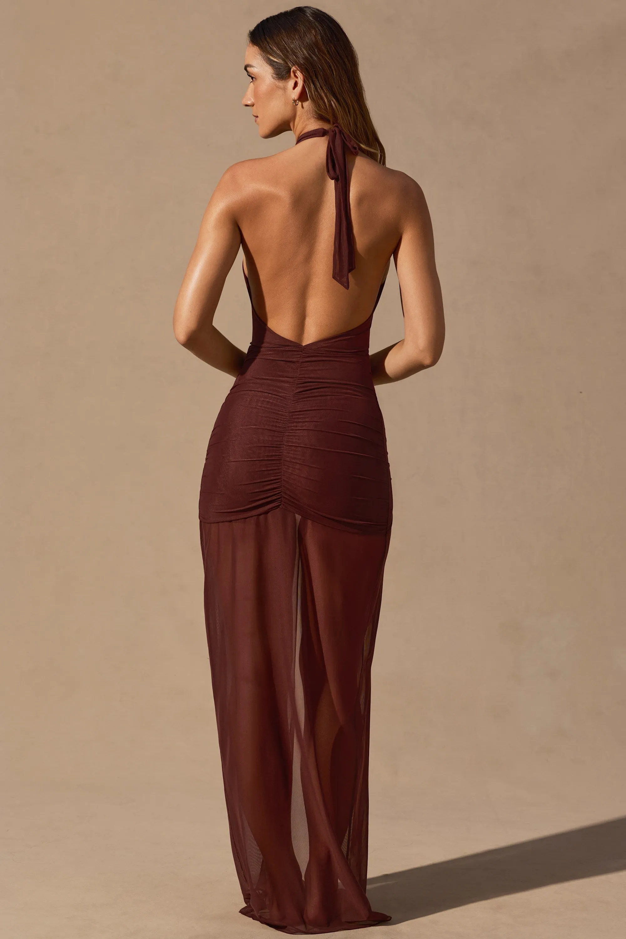 Cut-Out Halterneck Maxi Dress in Espresso Brown sold by Oh Polly product image thumbnail 2