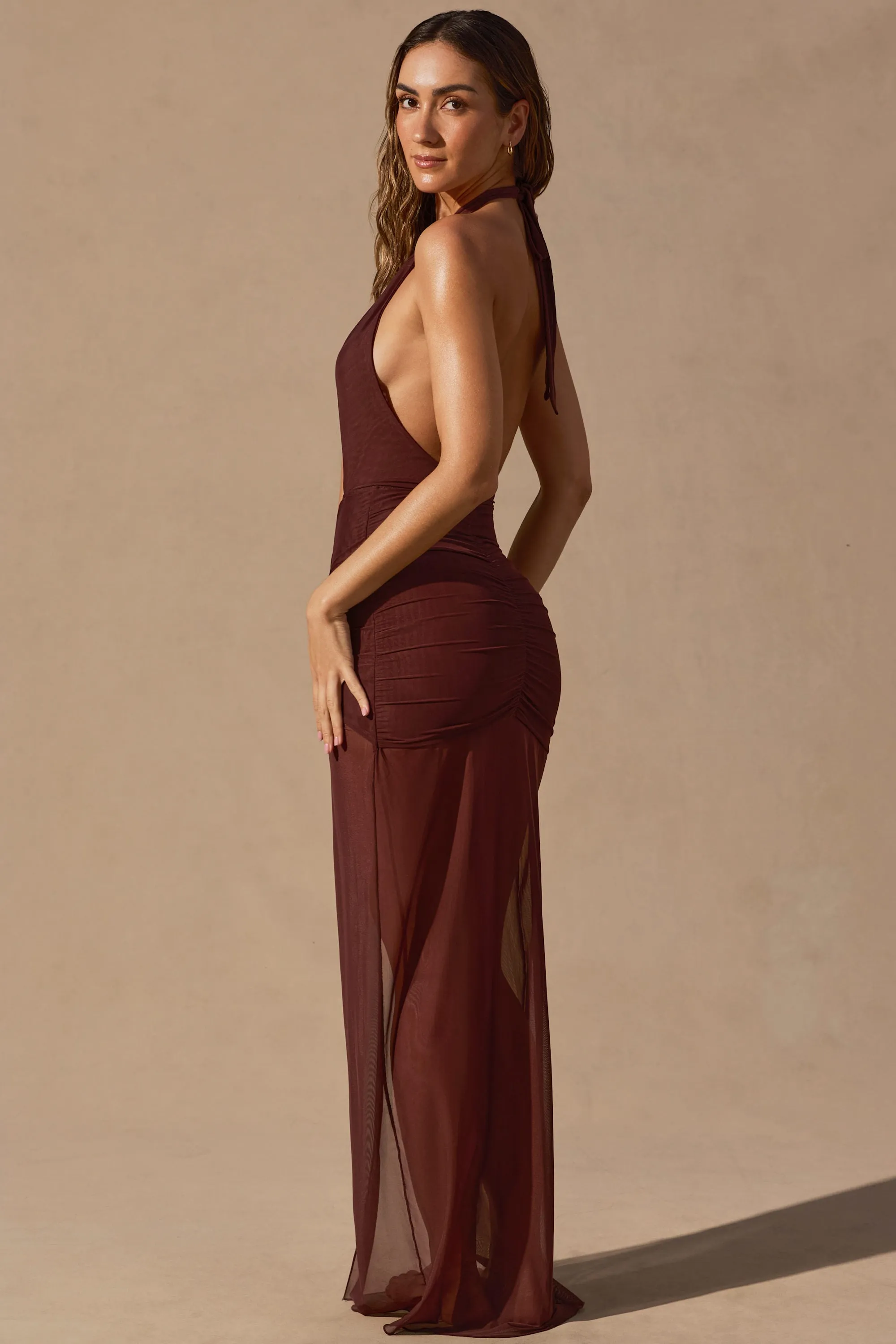 Cut-Out Halterneck Maxi Dress in Espresso Brown sold by Oh Polly product image thumbnail 5