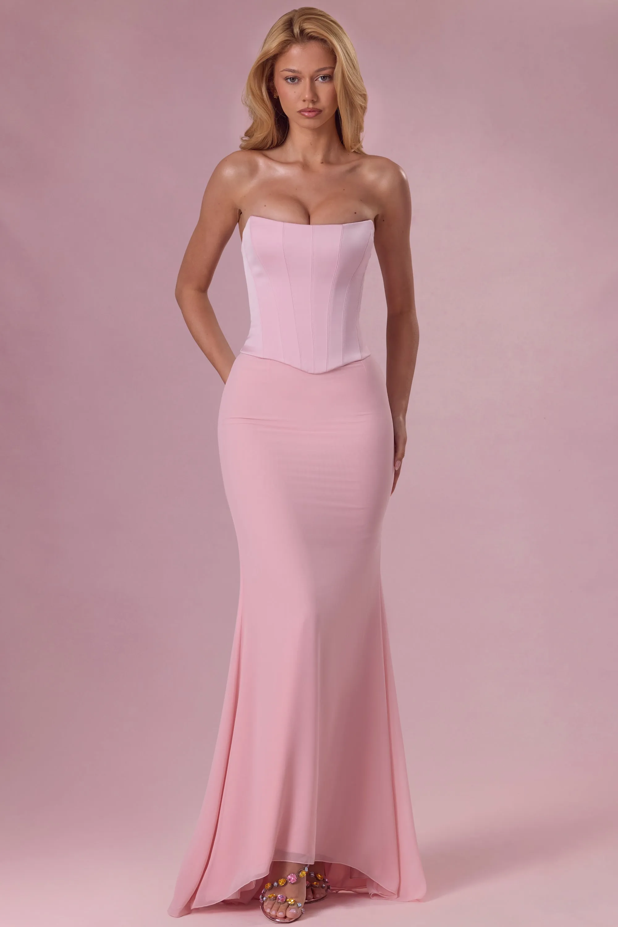 Satin Corset Bridesmaid Dress in Blush Pink sold by Oh Polly
