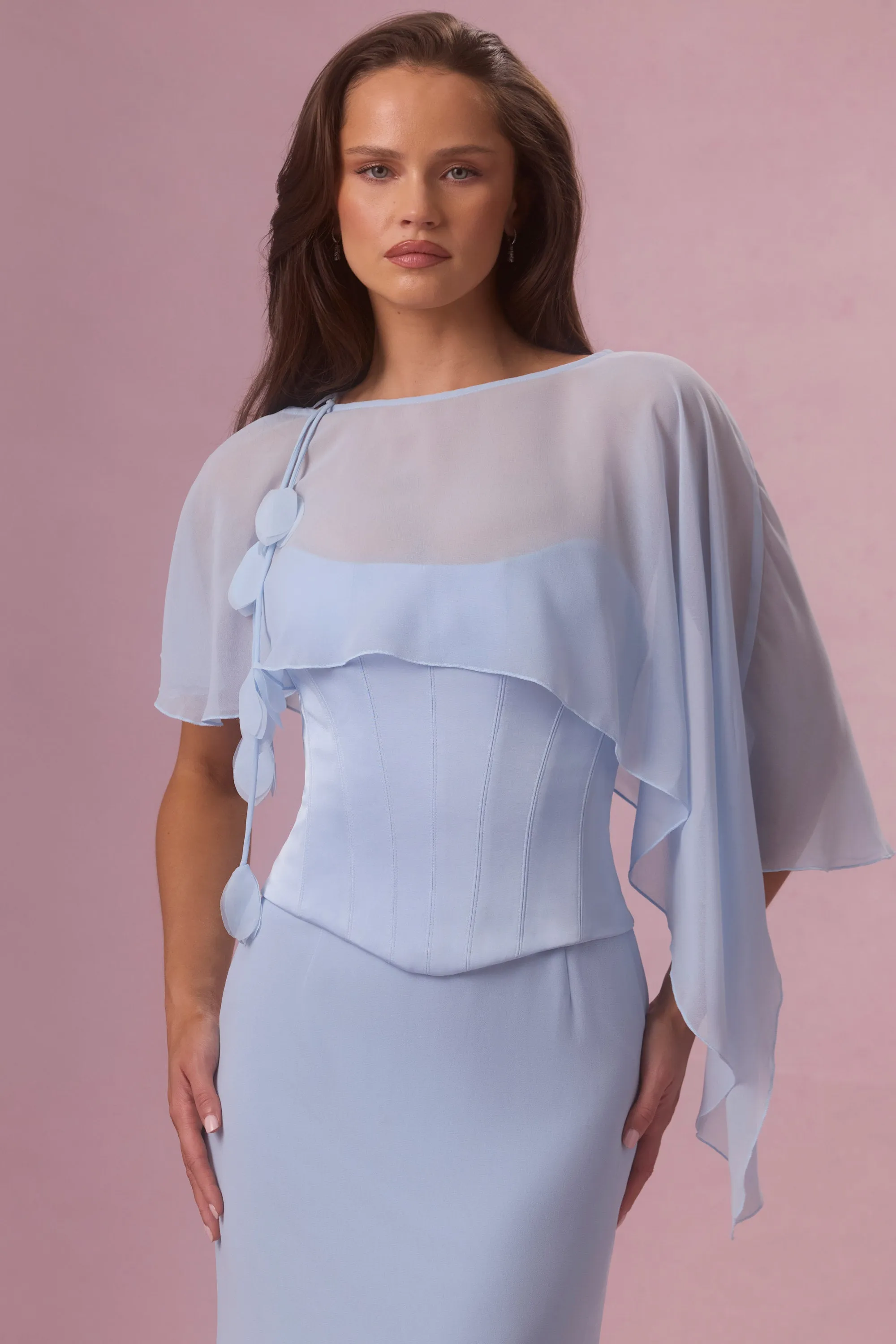 Chiffon Cape in Sky Blue sold by Oh Polly